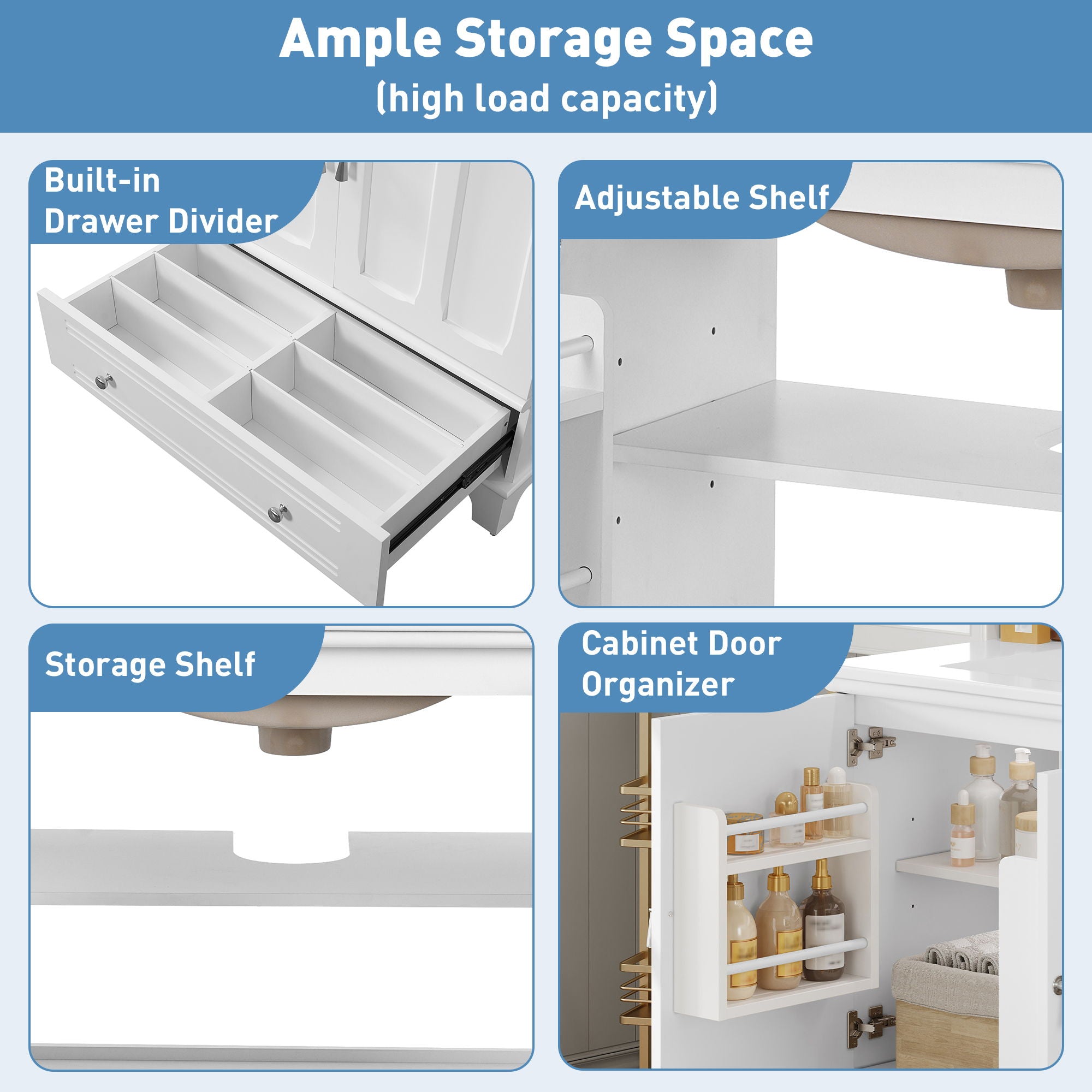 Bathroom Vanity With Sink, Cabinet With Adjustable Shelf And Drawer Divider