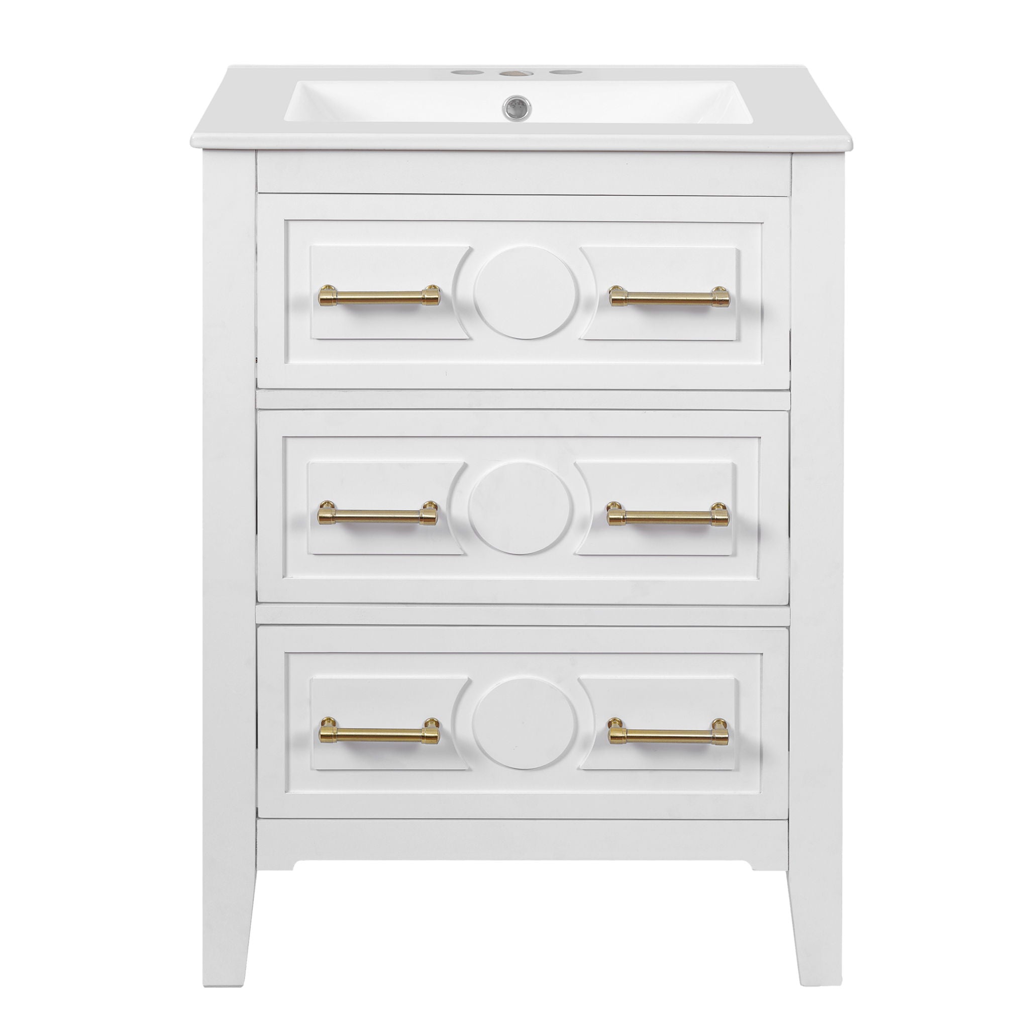 Bathroom Vanity With Sink, Free Standing Single Set, 3 Drawer Storage Cabinet