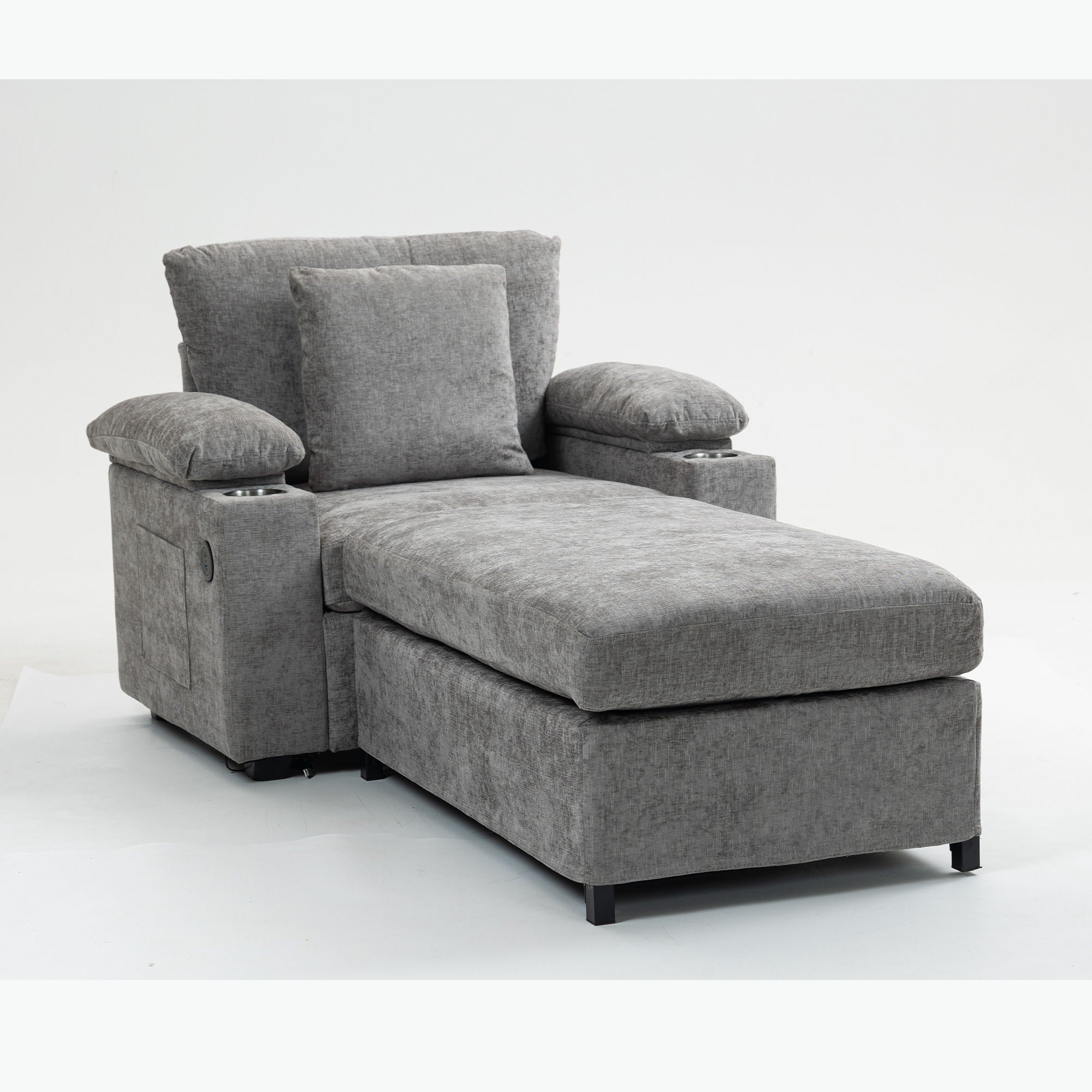 Fabric Sofa Bed With Cupholders And USB Charging Ports Chair For Living Room