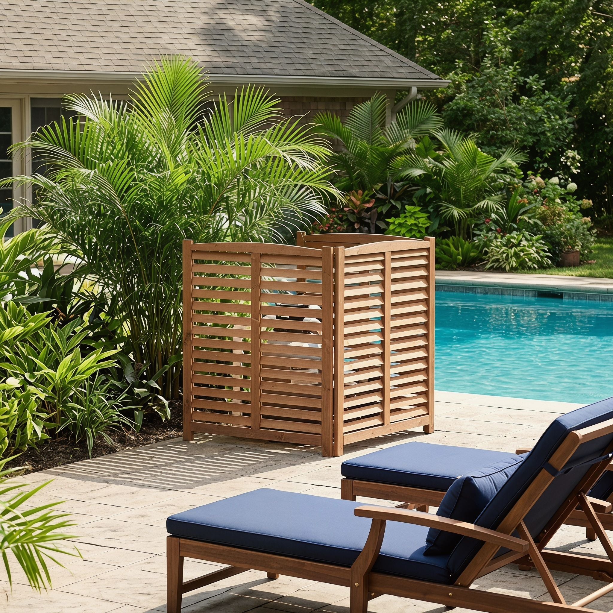 3 Panel Outdoor Wooden Air Conditioner Fence
