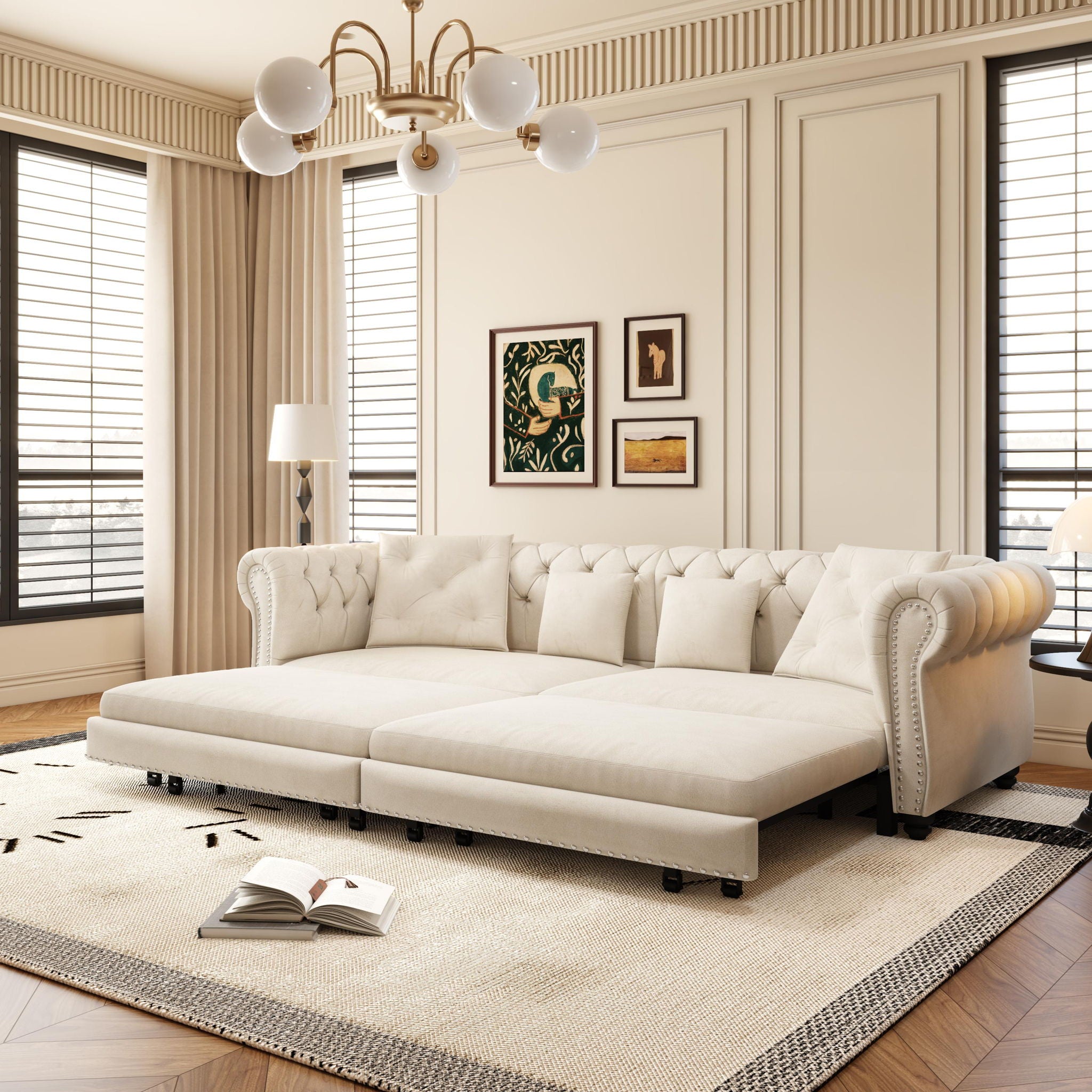 3 In 1 Convertible Sleeper Sofa Bed With Movable Ottoman