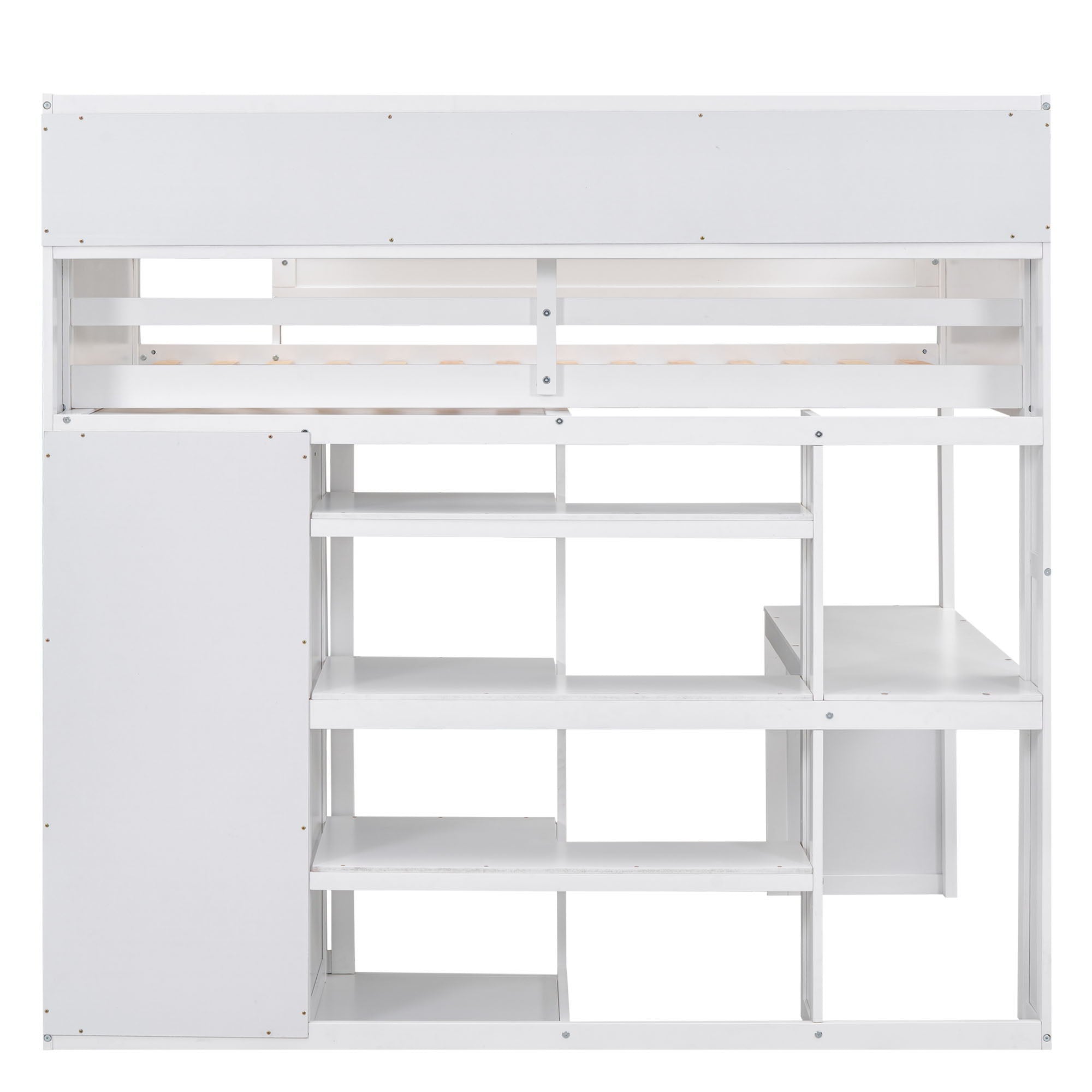 Loft Bed With Built In Desk, Storage Shelves, And Wardrobe