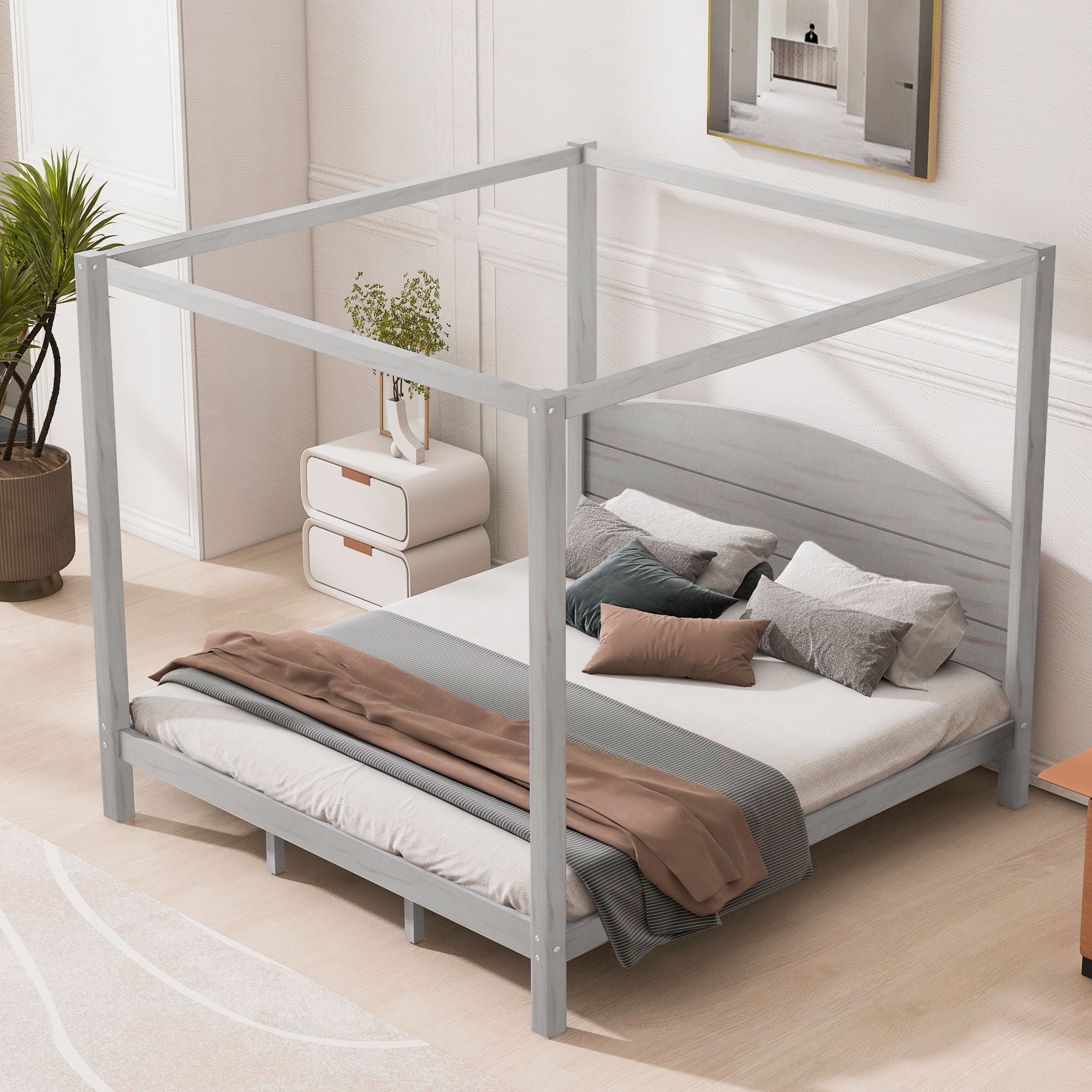 anopy Platform Bed With Headboard And Support Legs