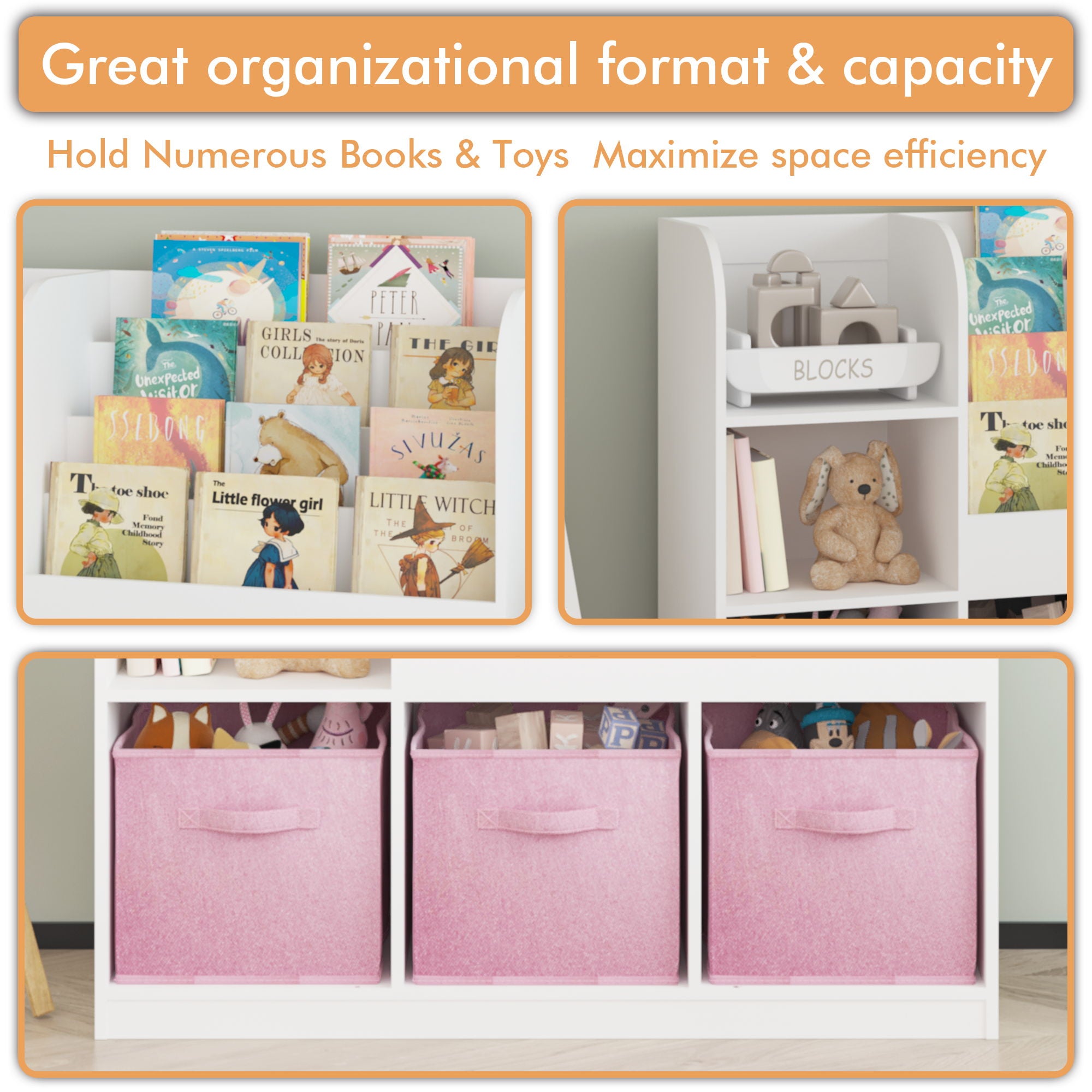 Bookcase And Bookshelf With 3 Collapsible Drawers, Multifunctional Display Stand
