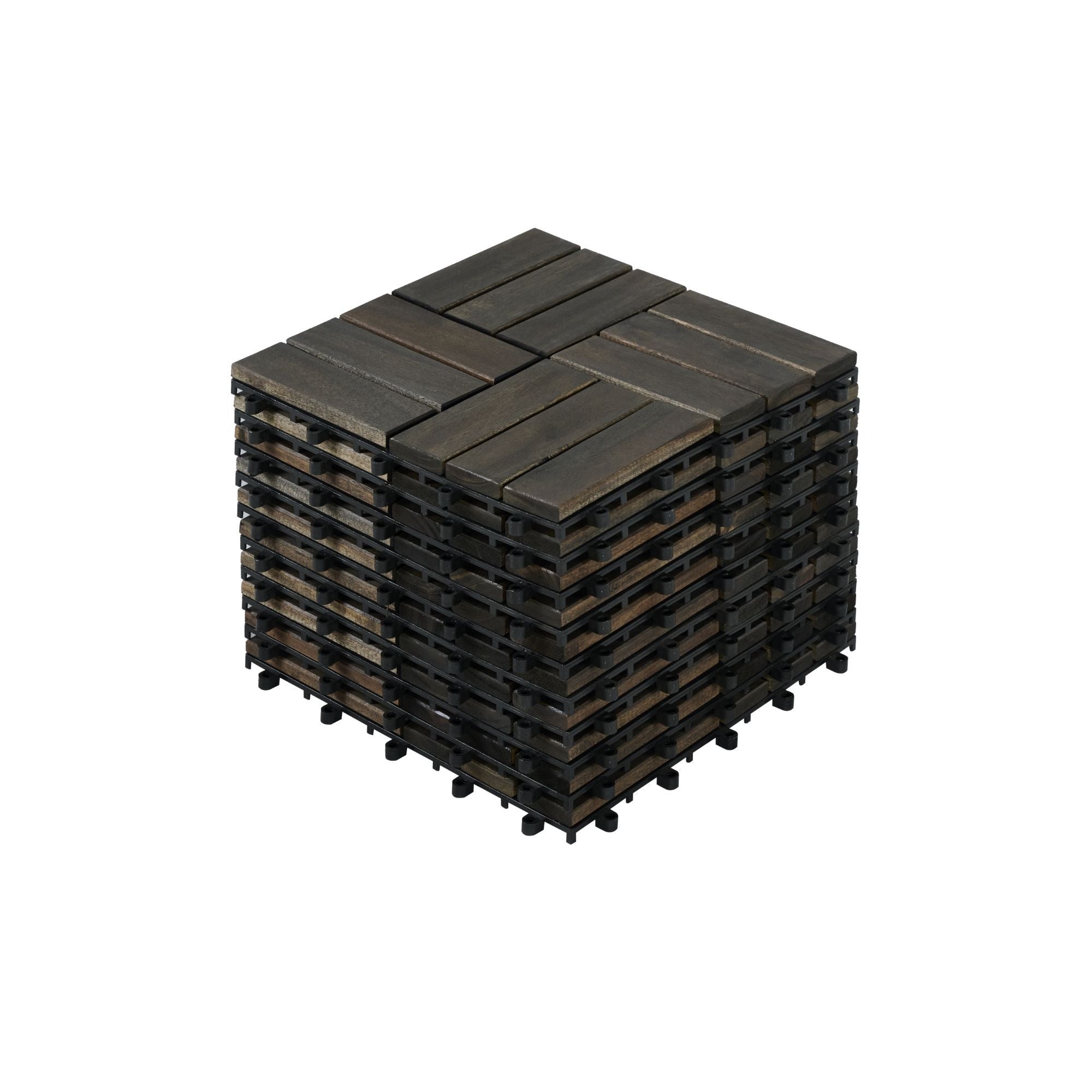 Acacia Wood Interlocking Deck Tiles Checker Pattern For Outdoor Flooring