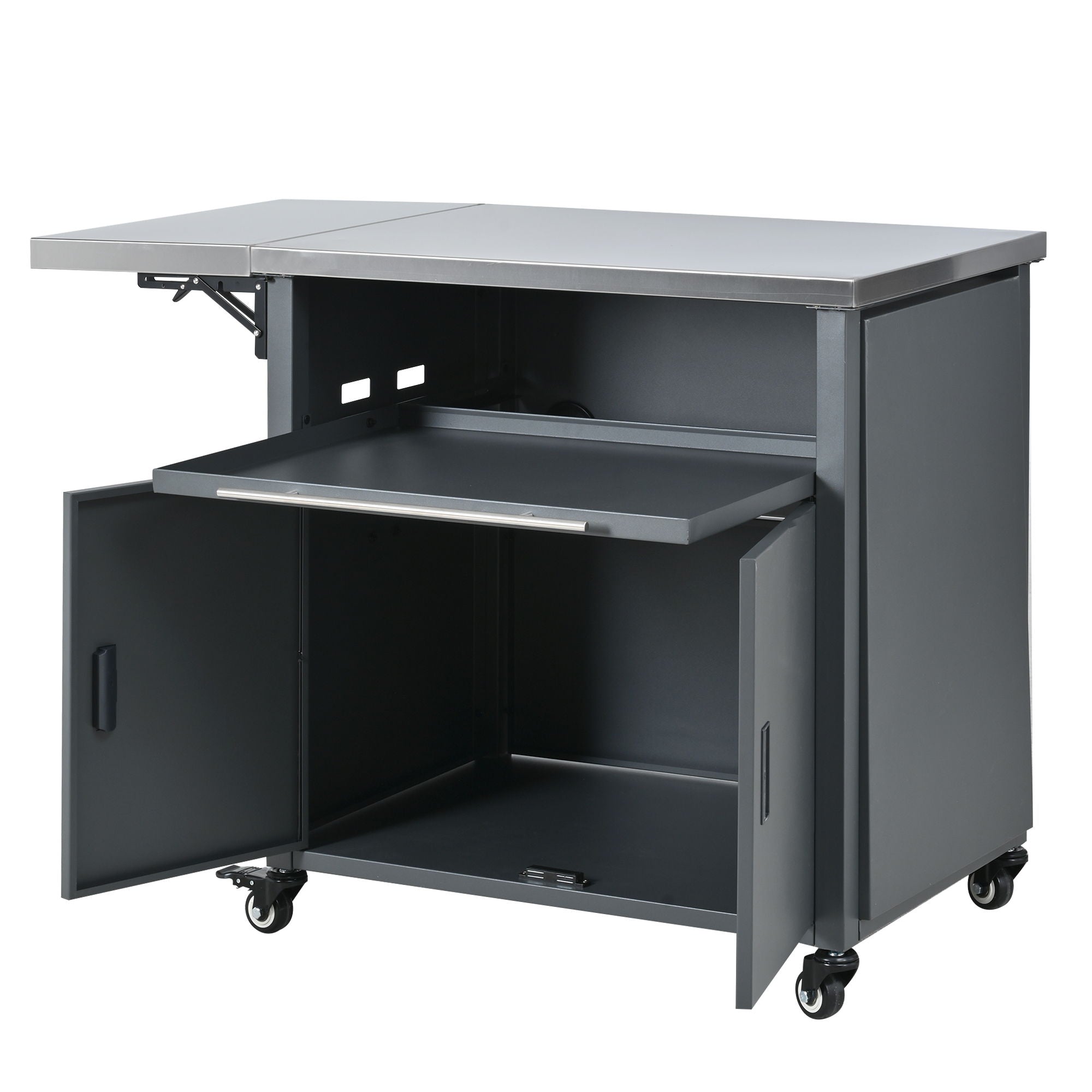 Foldable Outdoor Prep Station BBQ Cart With Trash Rack