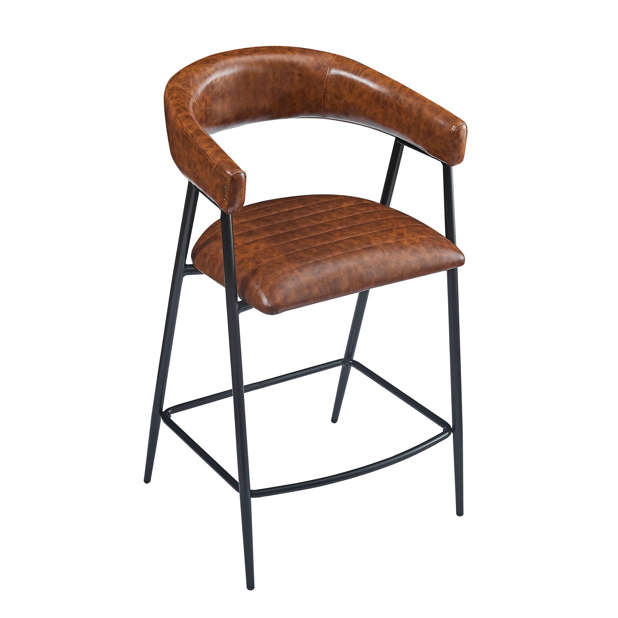 Counter Stools (Set of 2), Upholstered Counter Stools With Iron Frame, Backrest, Footrest, Arm Counter Stools For Home Bar, Kitchen Counter - Brown