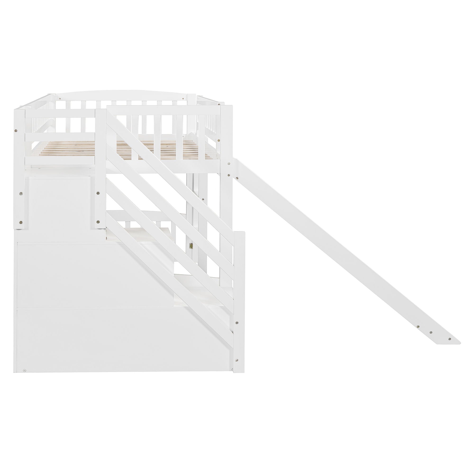 Loft Stairway Bed With 2 Drawers, Convertible Ladder And Slide