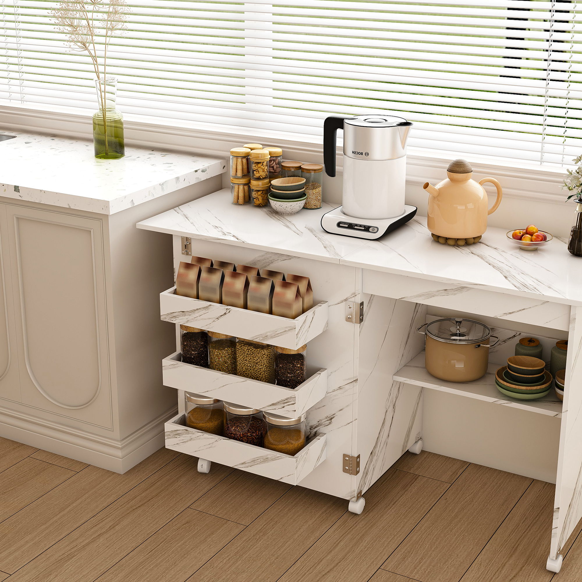 4 In 1 Folding Sewing Table With Lockable Wheels, Multi Functional Craft Station - White