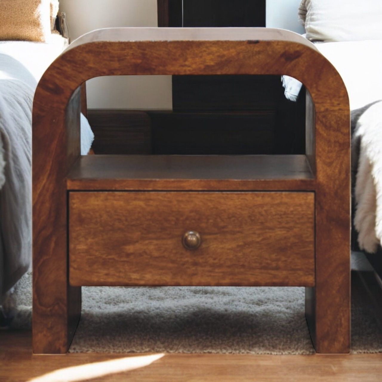 Darcy - Nightstand With Drawer And Open Shelf - Brown
