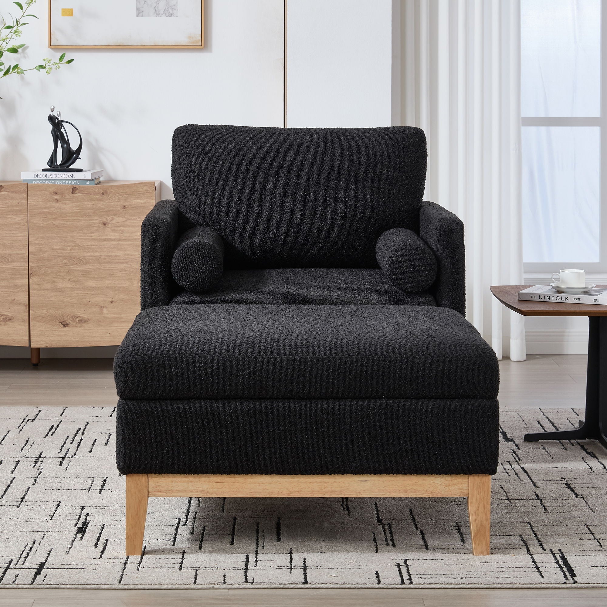 Oversized 360 Degree Swivel Barrel Accent Chair And Ottoman Set With Storage