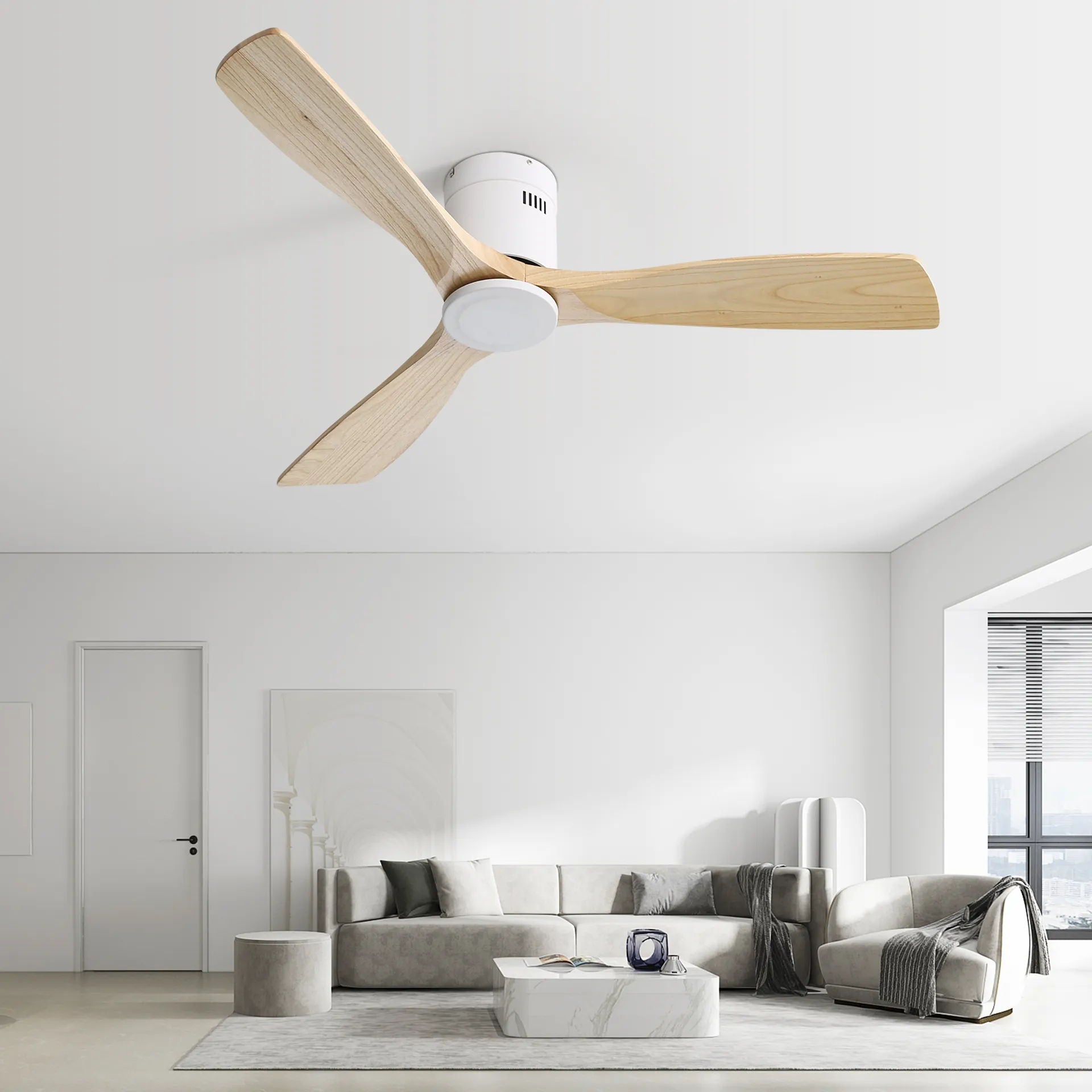 Low Profile Ceiling Fan DC, 3 Blade, Noiseless Reversible Motor, Remote Control