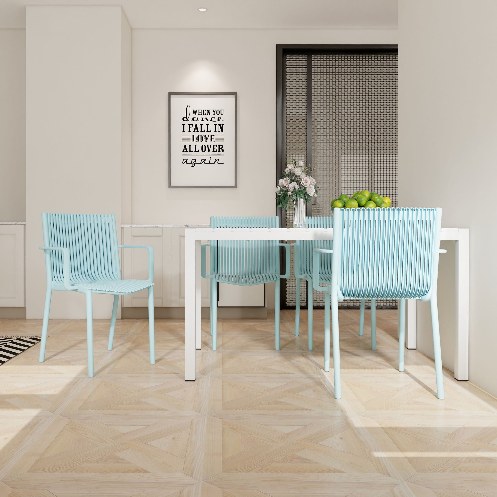 4 Piece Stackable Single Chairs With Vertical Stripe Design For All Weather