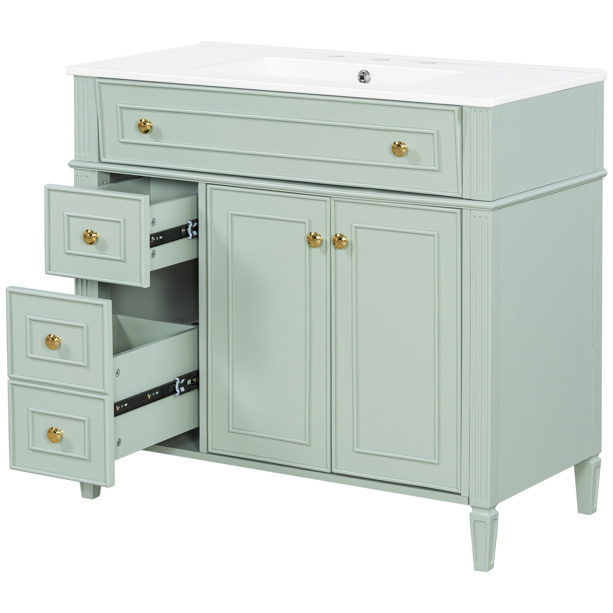 Bathroom Vanity With Sink, 3 Drawers & 2 Soft-Close Doors