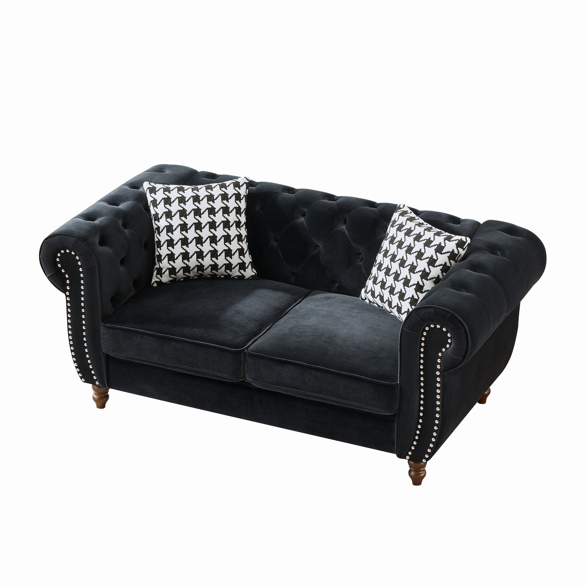 Chesterfield 3 And 2 Seater Upholstery Sofa With Roll Armrest & Nailhead Fabric Couch