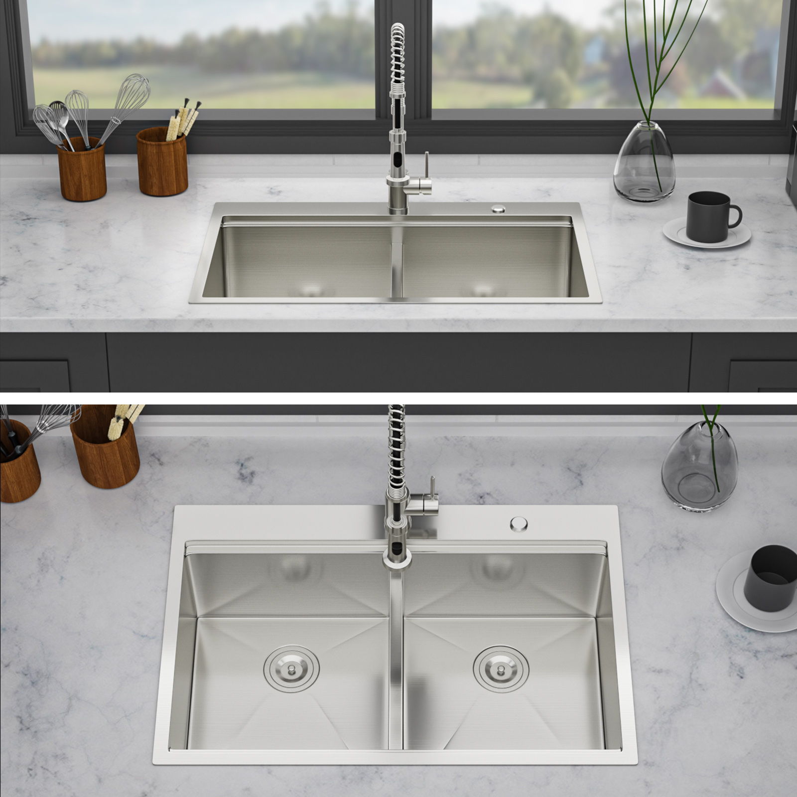 Topmount, Drop In Double Bowl Kitchen Sink