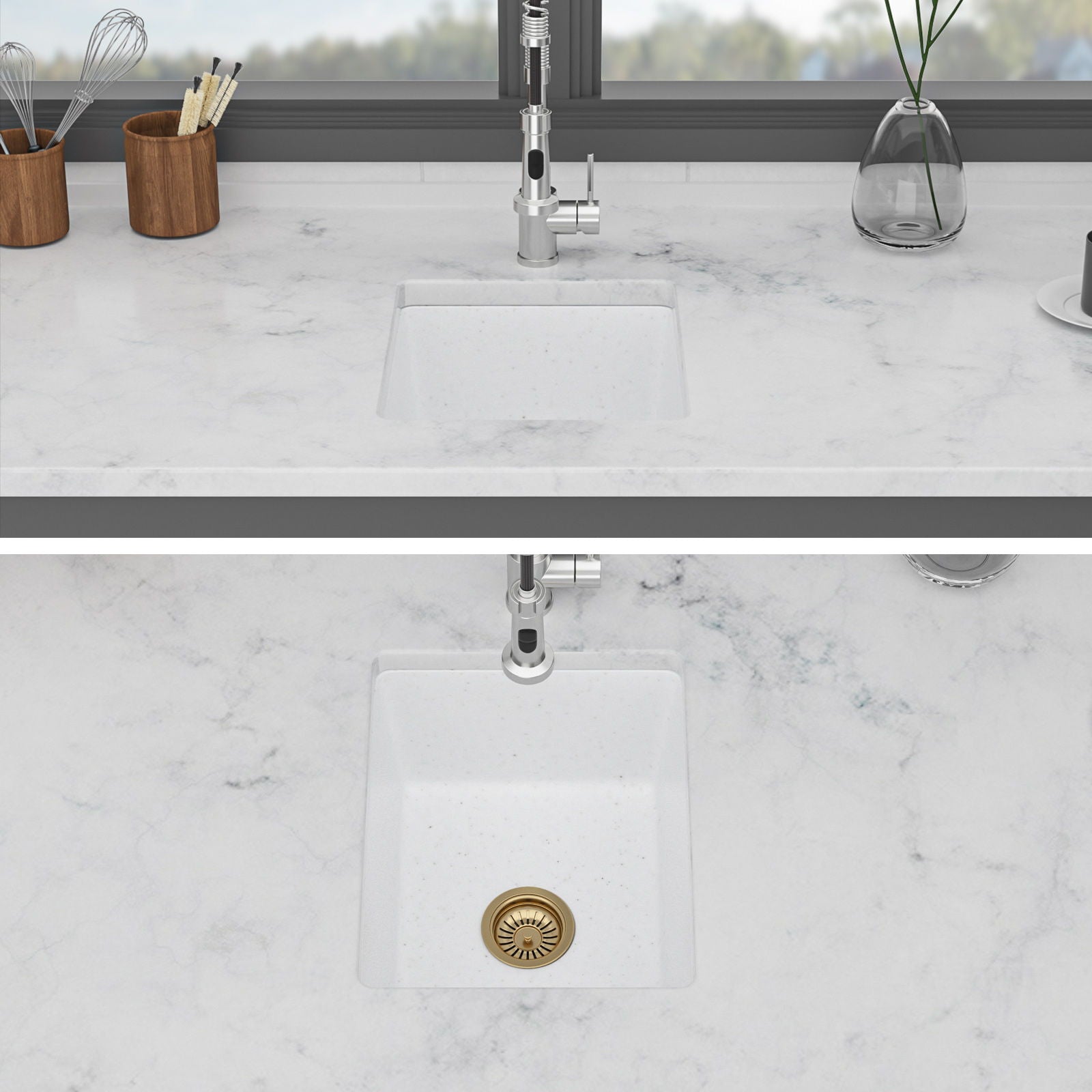 Quartz Composite Undermount Single Bowl Kitchen Sink