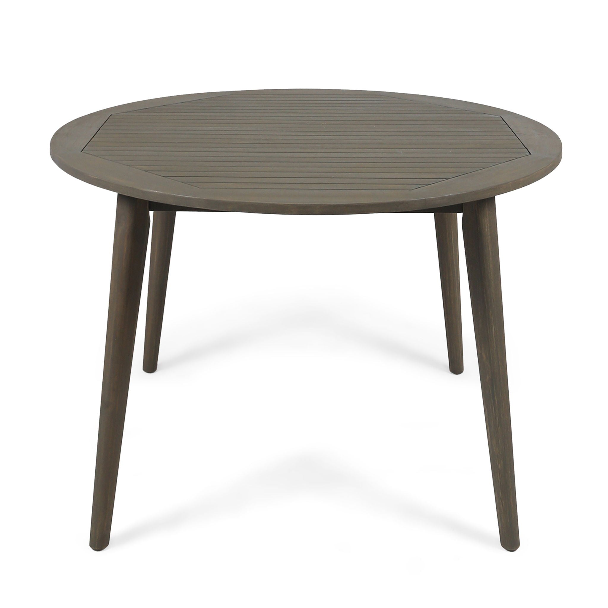 Round Outdoor Patio Table With Slatted Top - Gray