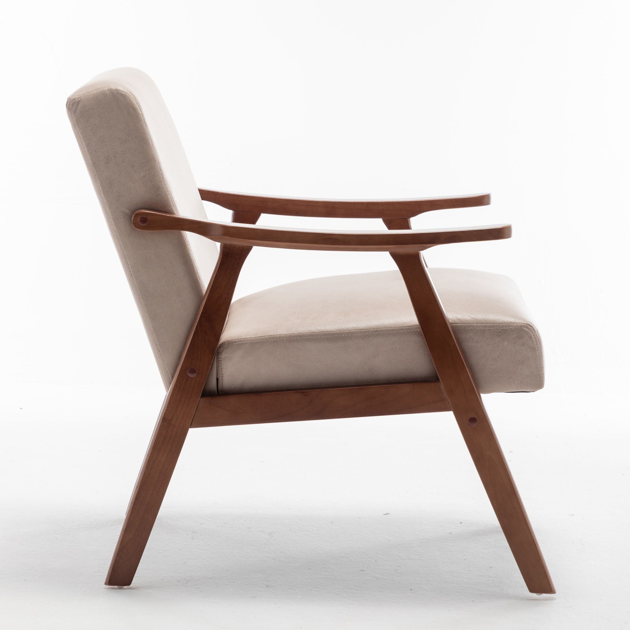 Mid Century Modern Accent Chair With Solid Wood Frame And Extra Thick Backrest