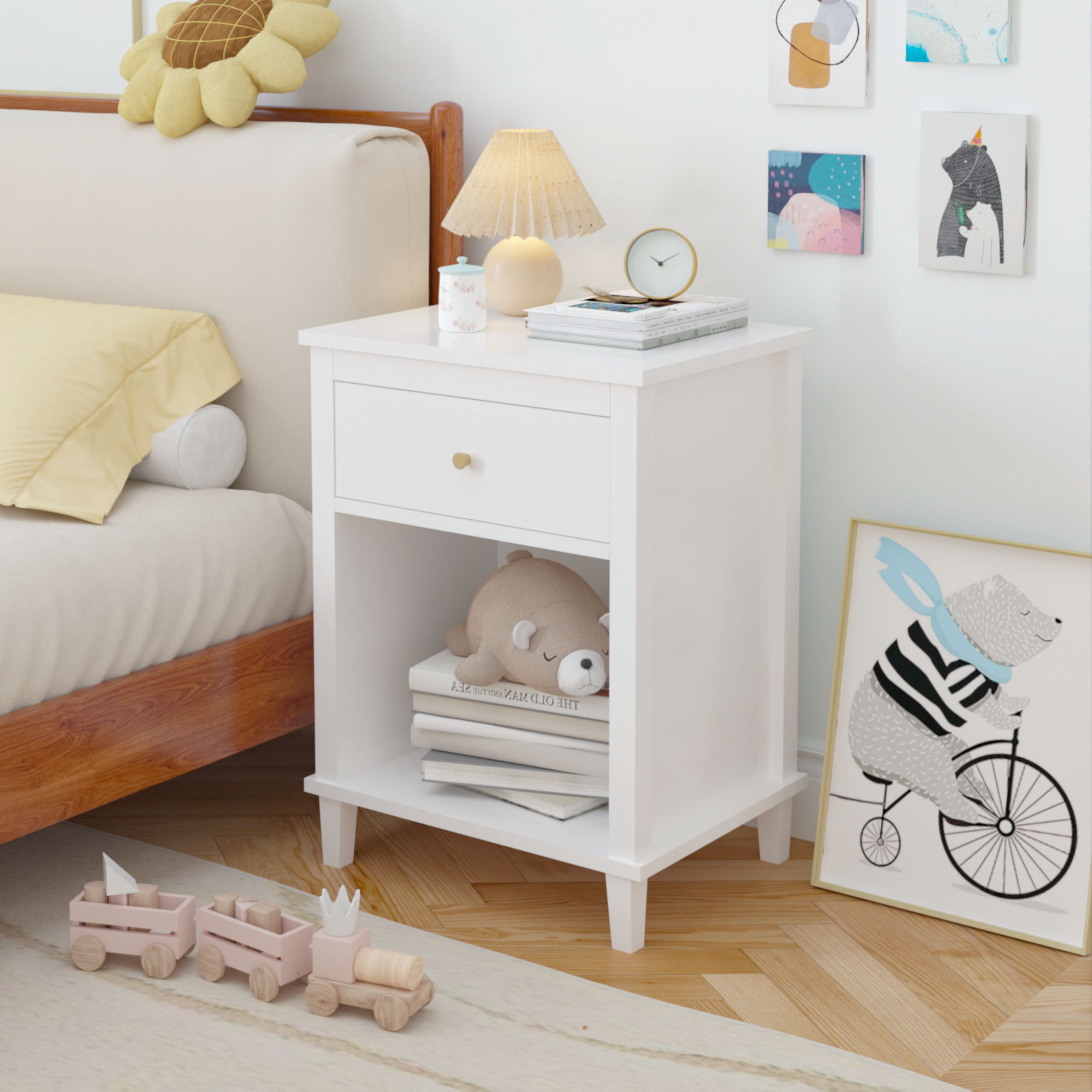 Nightstand & 1 Drawer And 1 Shelf - White