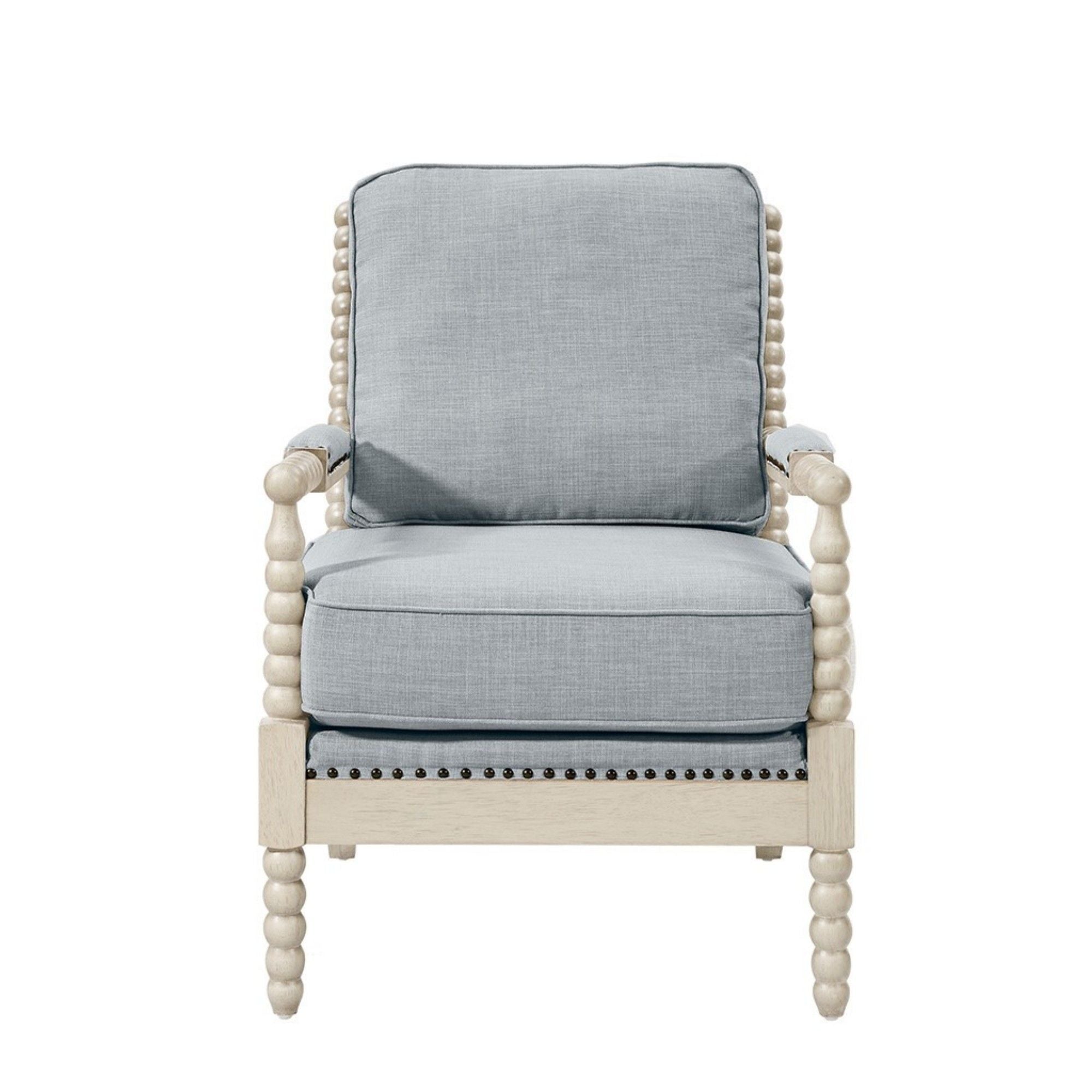 Arm Chair With Open Back Spindle Design, Padded Armrests