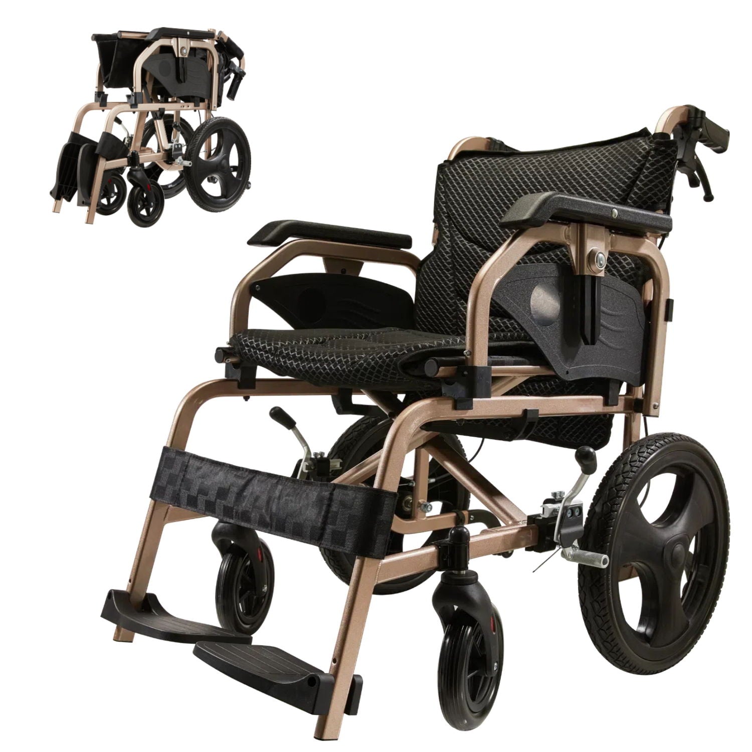 Lightweight Foldable Transport Wheelchair For Adults, Square Tube Design