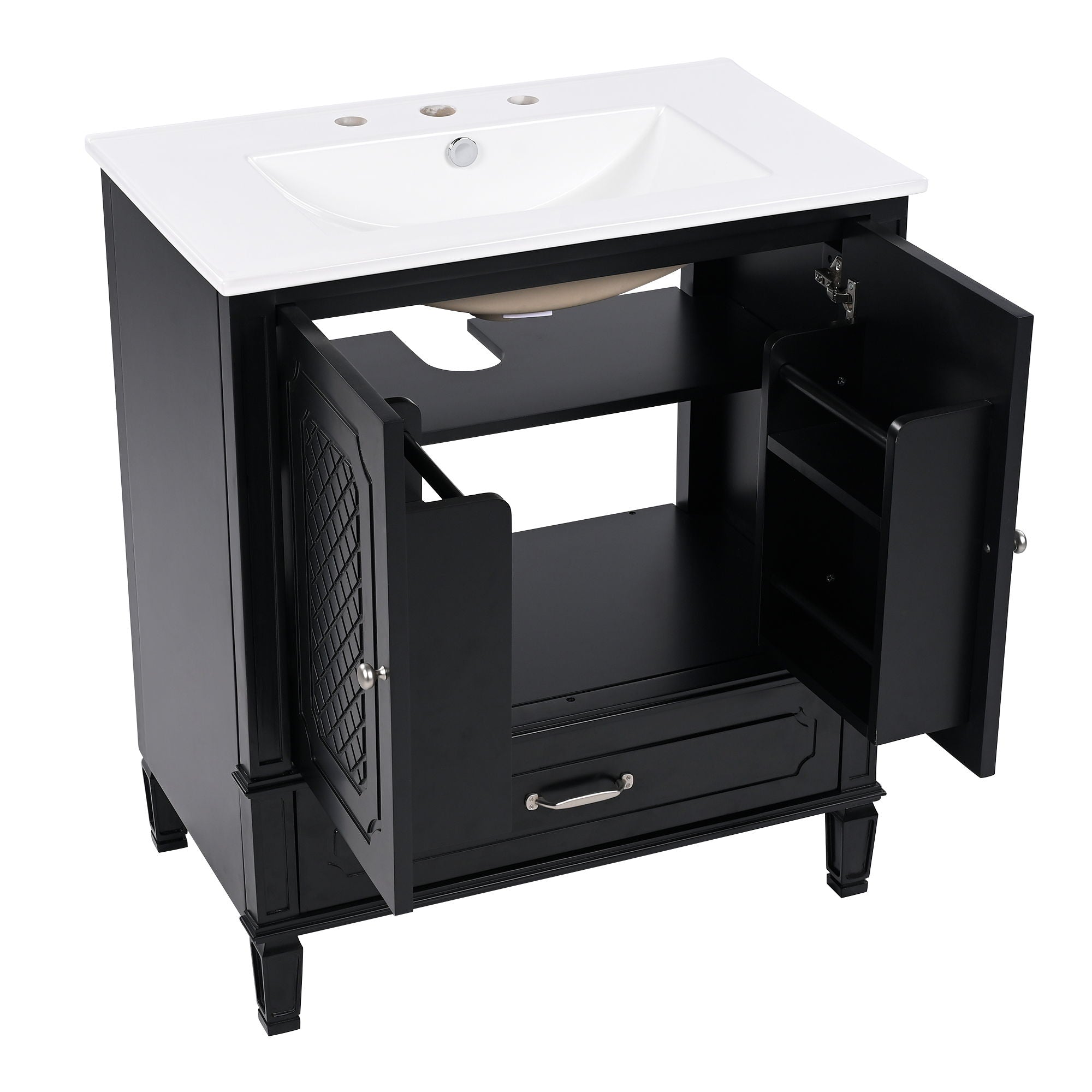 Vintage Style Bathroom Vanity With Sink, Multi Functional Storage, Soft-Closing Door