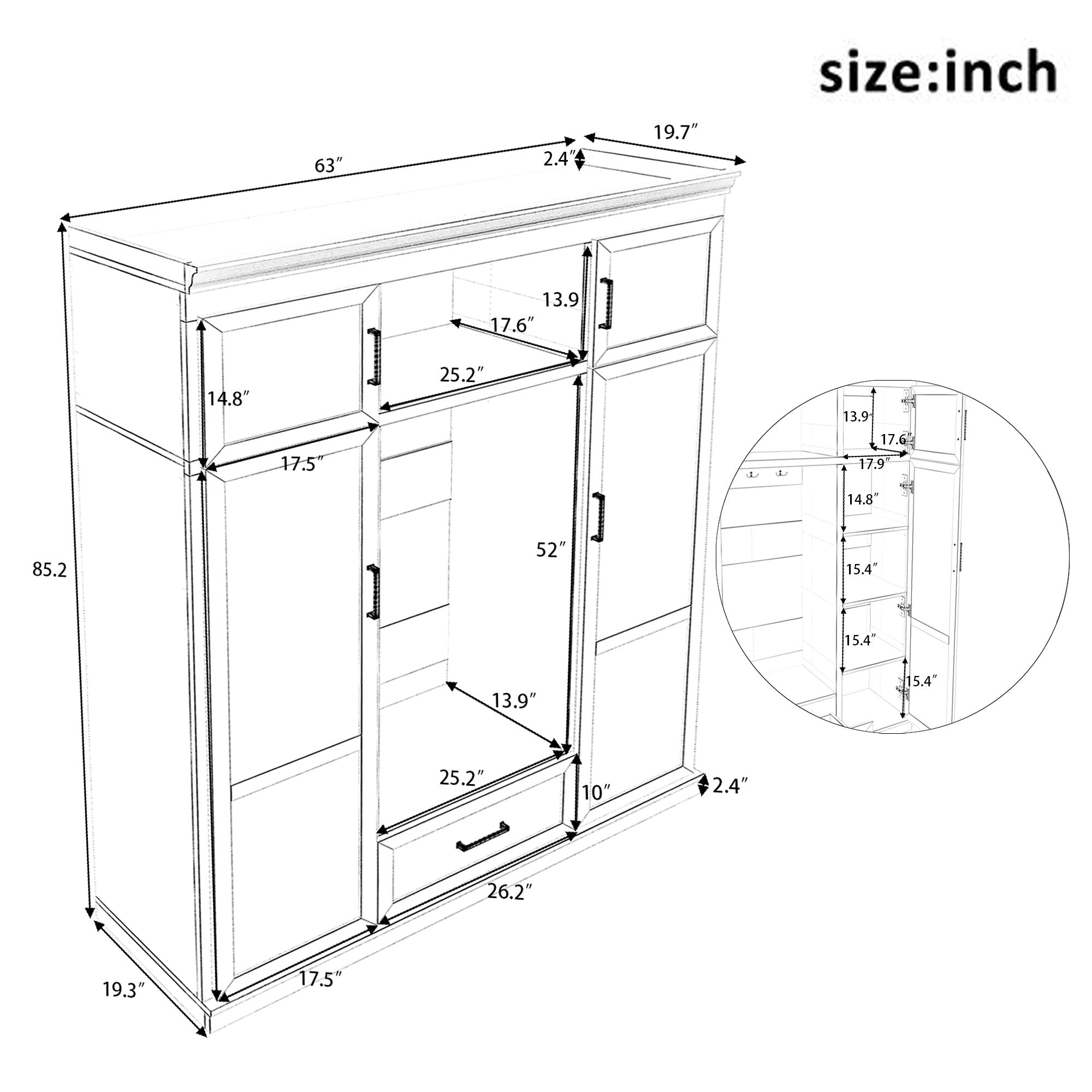 Hall Tree With Bench And 3 Hooks, Modern Entryway Storage Organizer Cabinet With 4 Doors, 1 Drawer And Adjustable Shelves