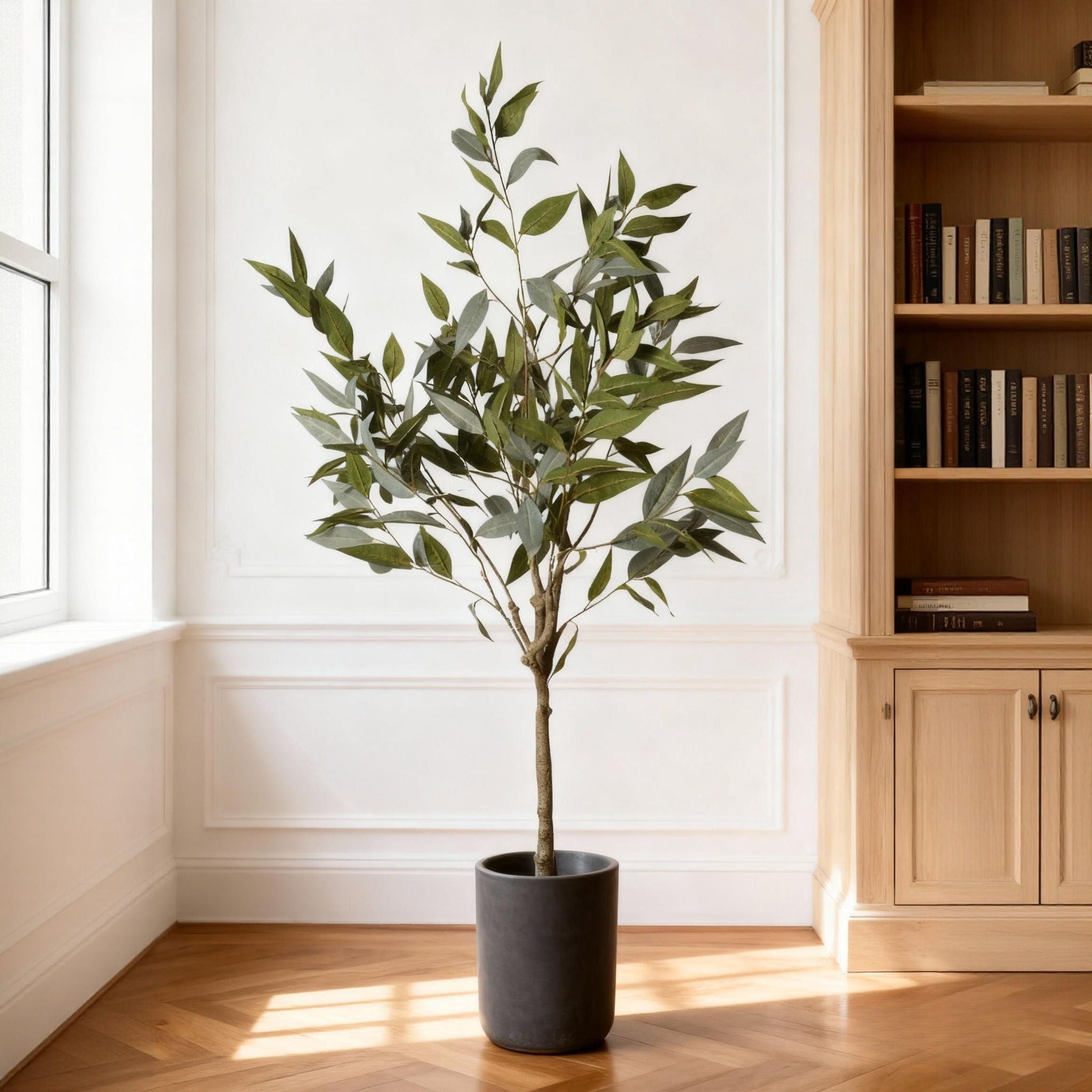 5Ft Realistic Artificial Eucalyptus Tree In Pot With Lush Leaves For Home Office Decor - Green Leaves