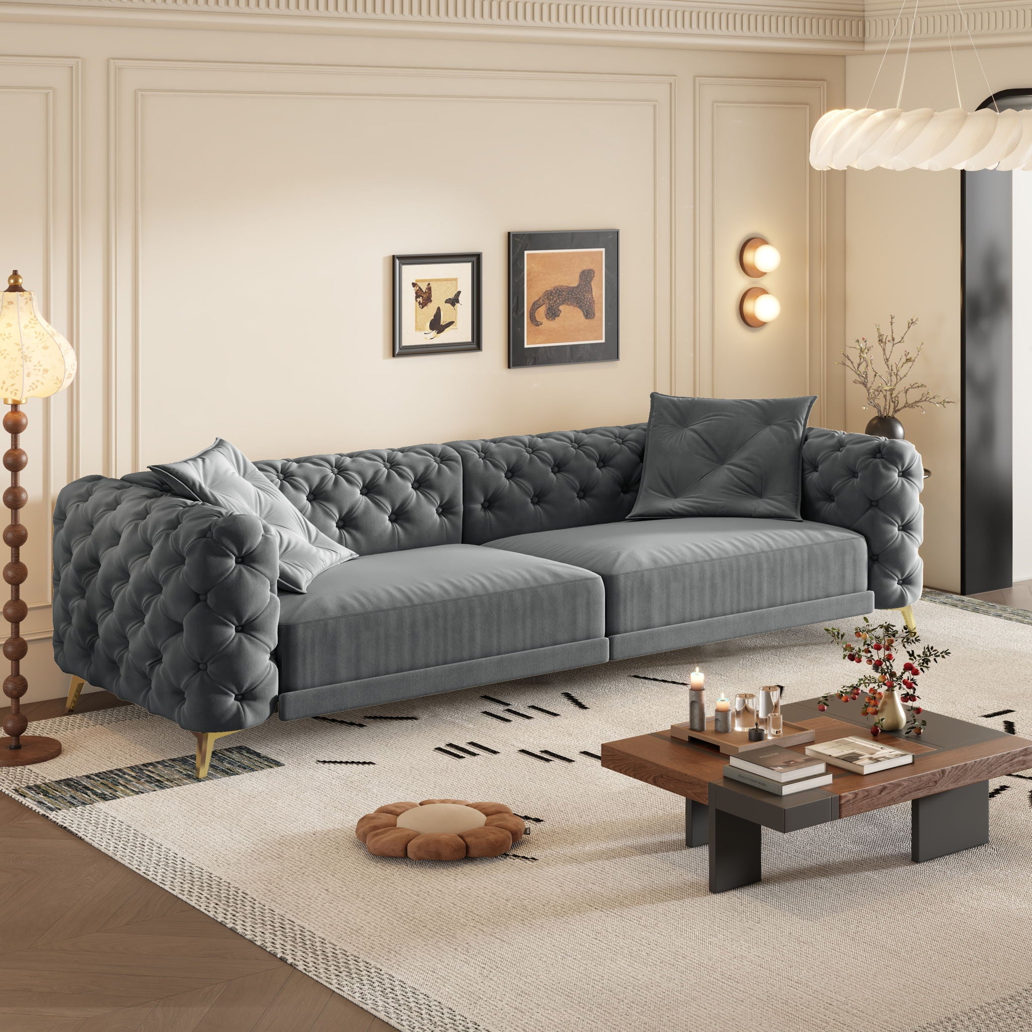 3 In 1 Convertible Sleeper, Deep Seat Pull Out Sofa Bed, Button Tufted