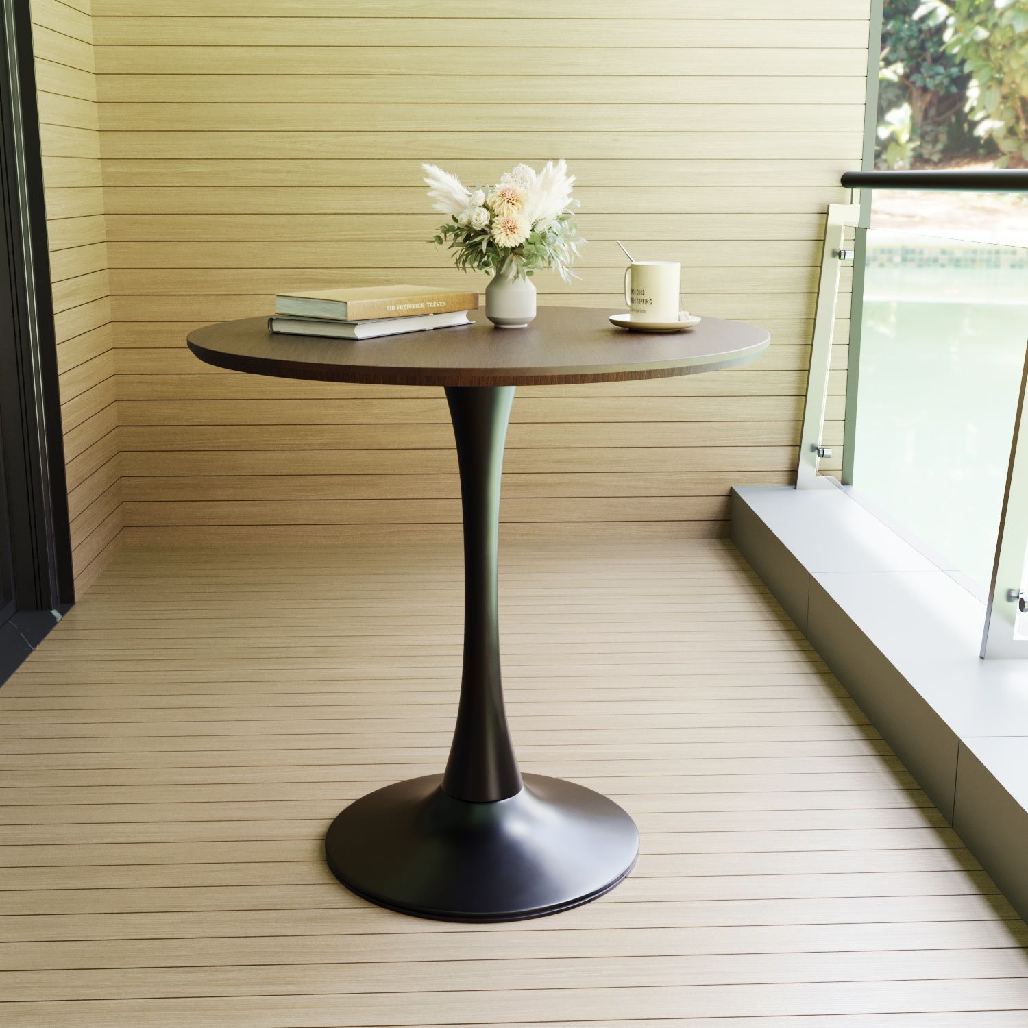 Mid-Century Round Dining Table With Pedestal Base For 2 - 4 People