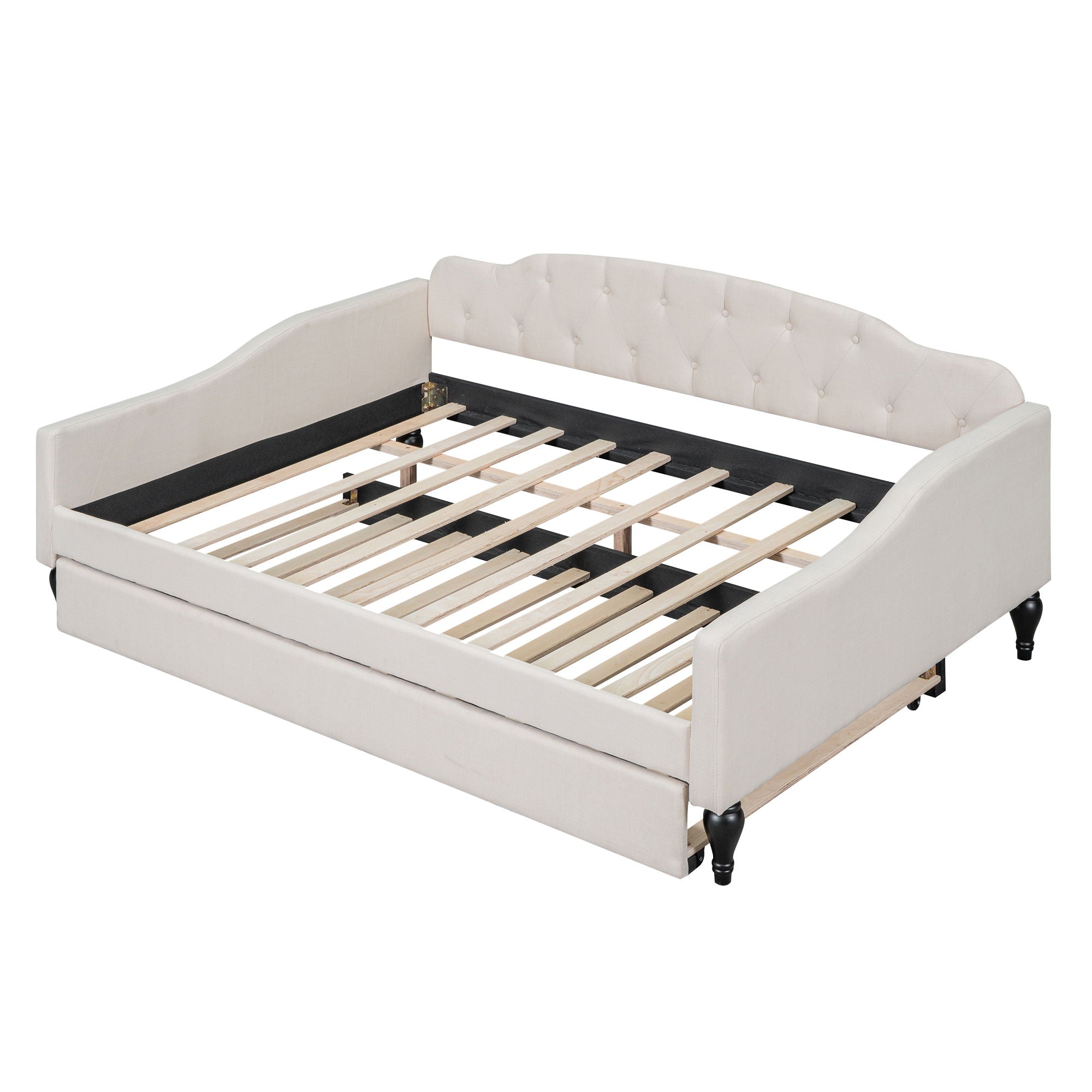 Upholstered Tufted Full Size Daybed With Twin Trundle - Beige