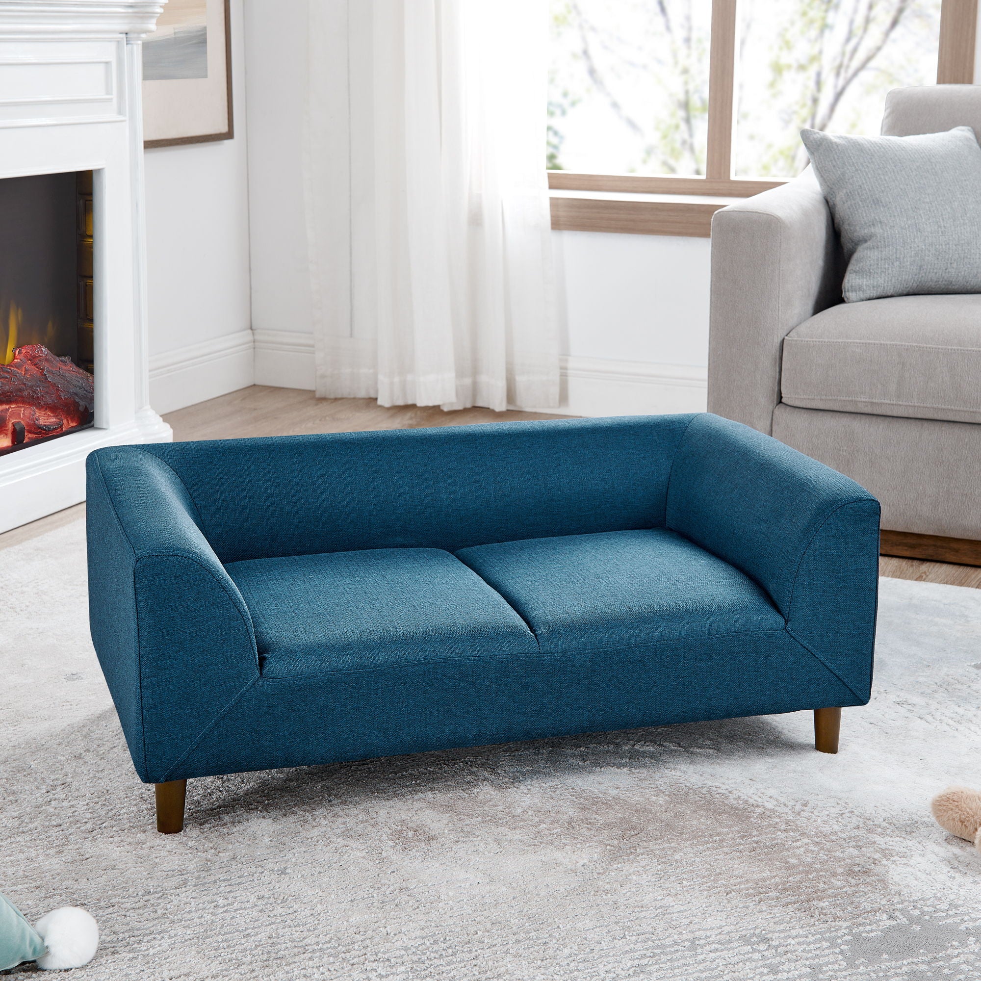 Modern Rectangular Pet Sofa With Backrest And Armrests For Small And Medium Dogs, Soft Cushion