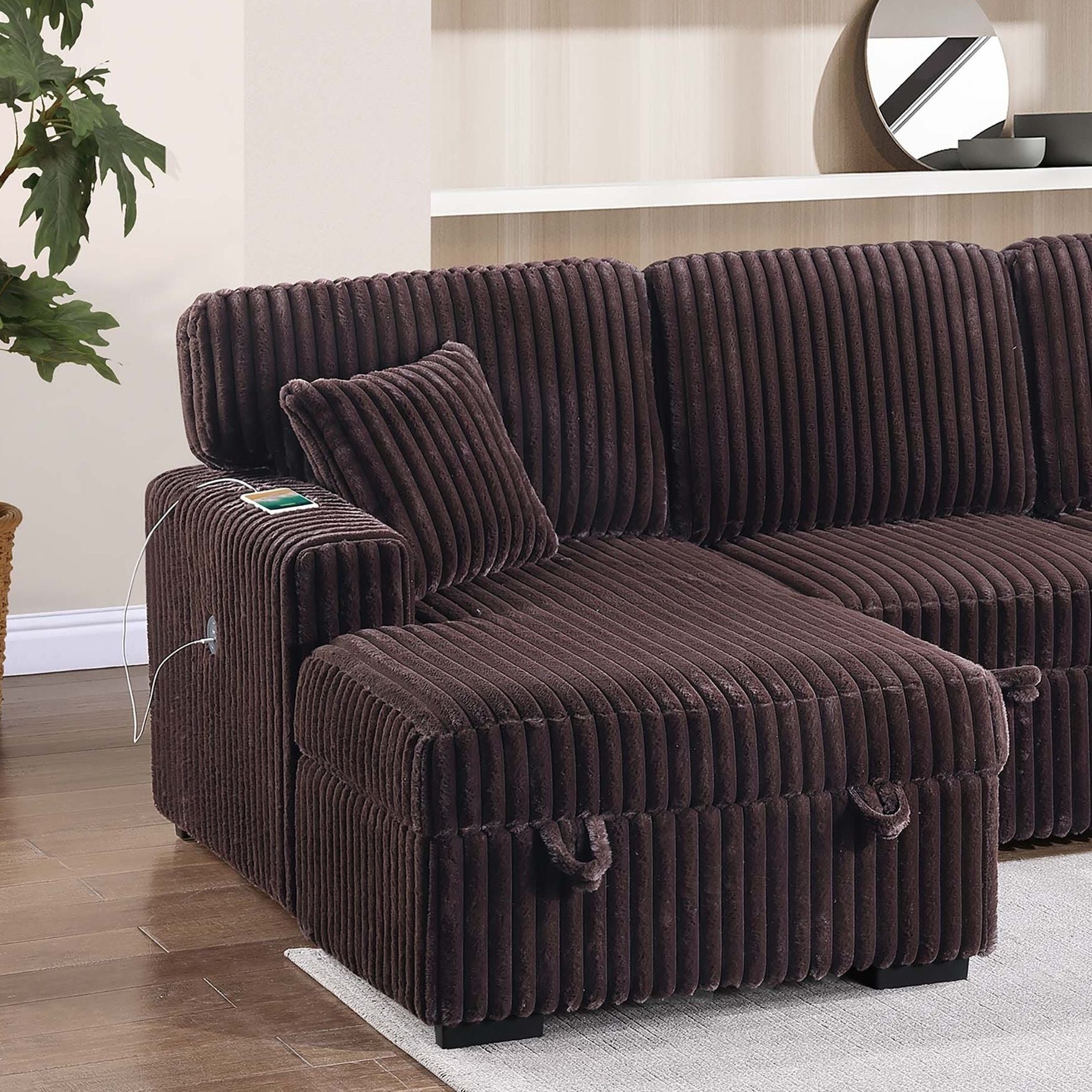 Convertible Sectional Upholstered Sleeper Sofa With Storage Chaise