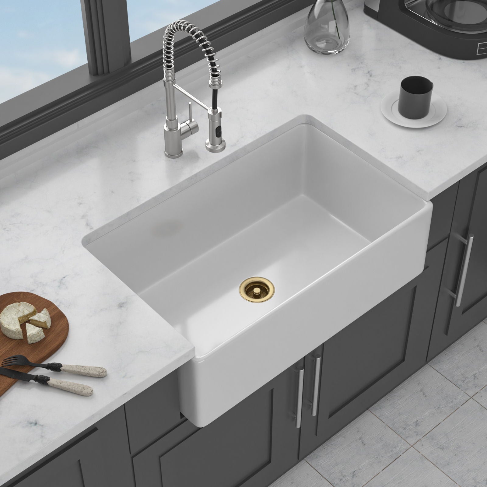 Single Bowl Apron Front Kitchen Sink - White