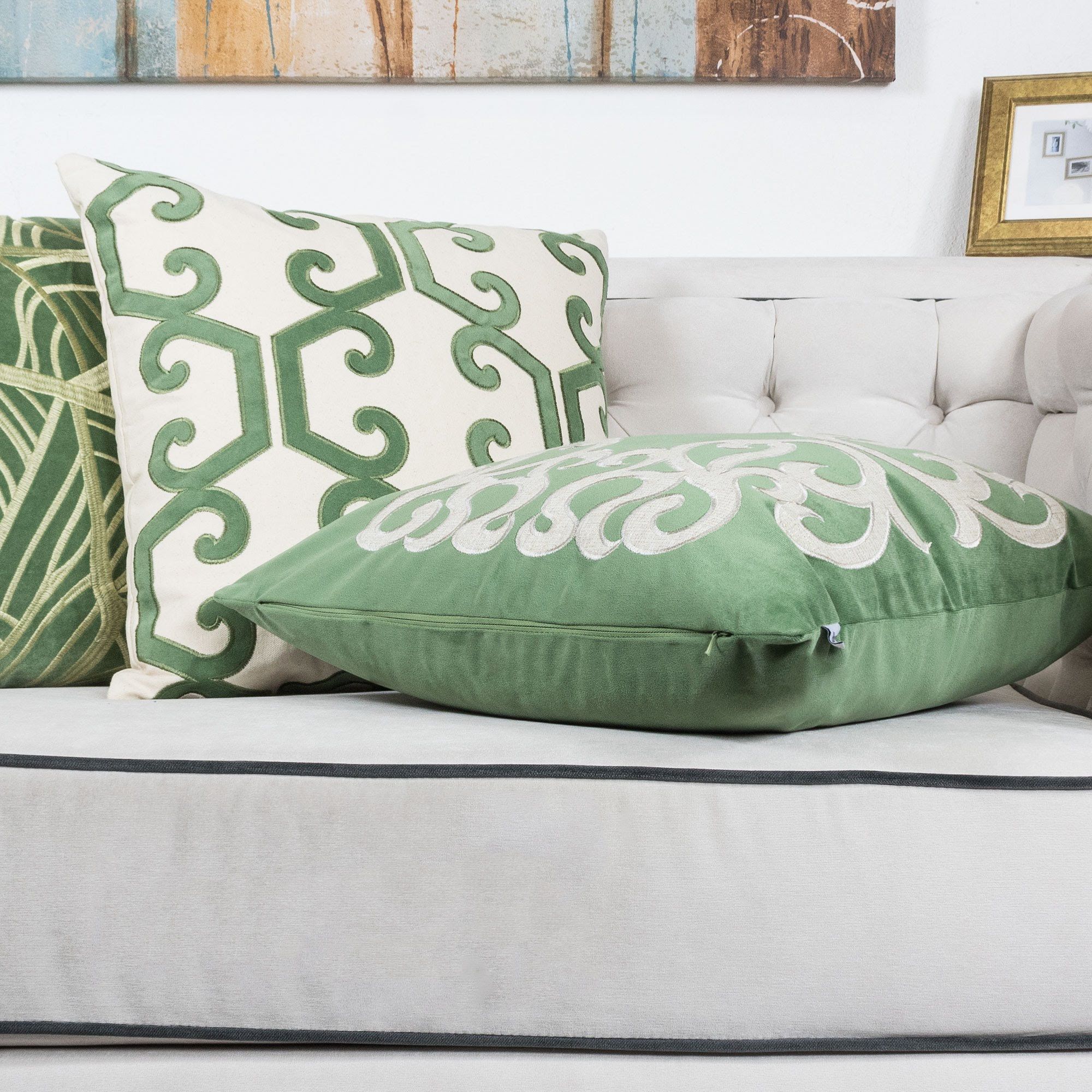 Dora - Vintage Vine Pillow Covers With Hidden Zipper (Set of 2) - Green