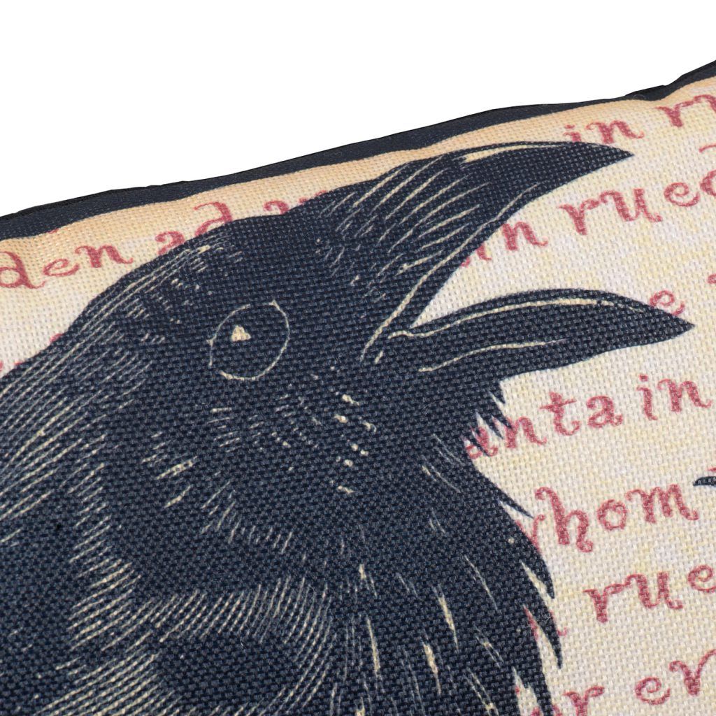 Crow Happy Halloween Pillow - Beige / Black