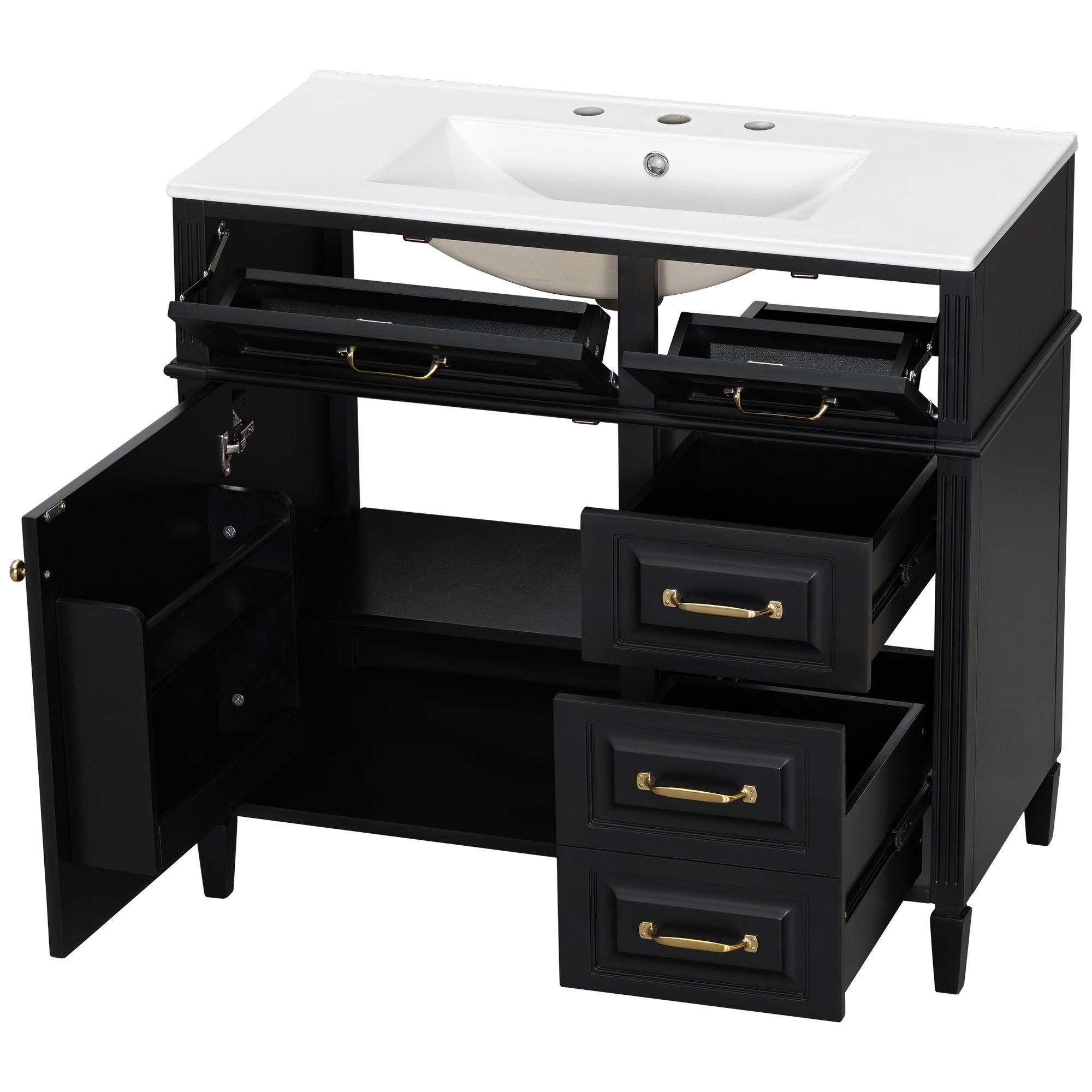 Modern Bathroom Vanity With Sink Top, Flip Drawer Design