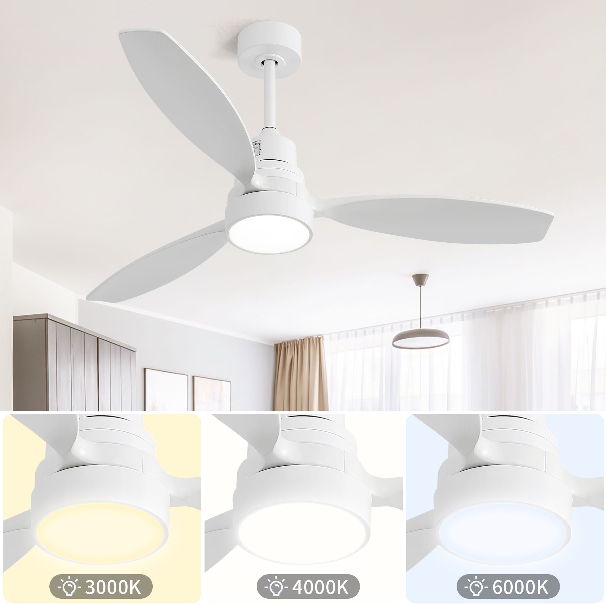 Ceiling Fan With Reversible DC Motor, LED Light, Solid Blades, Remote Control
