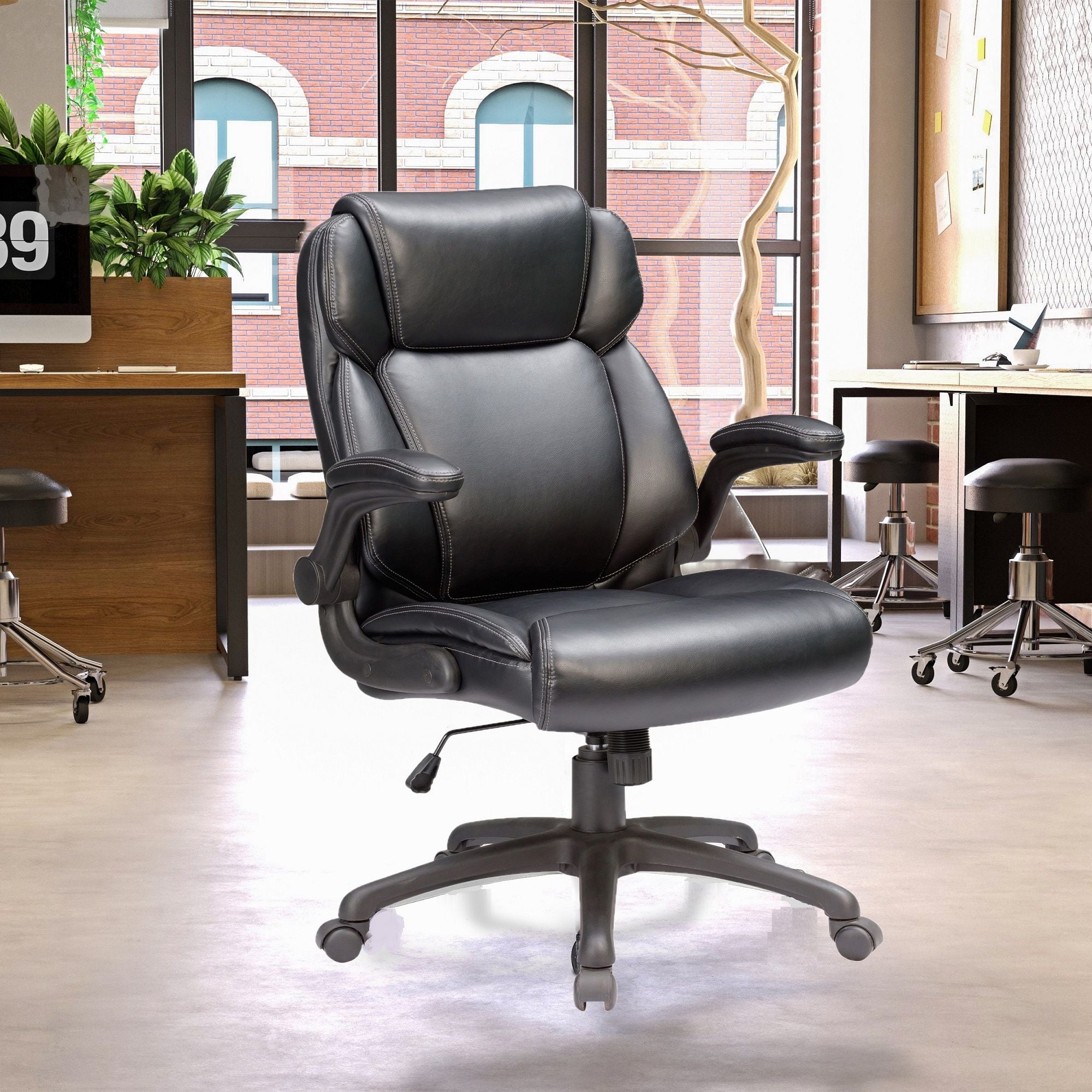 Modern Adjustable Office Chair Leather Upholstered Swivel Chair With Butterfly Mechanism Headrest - Gray