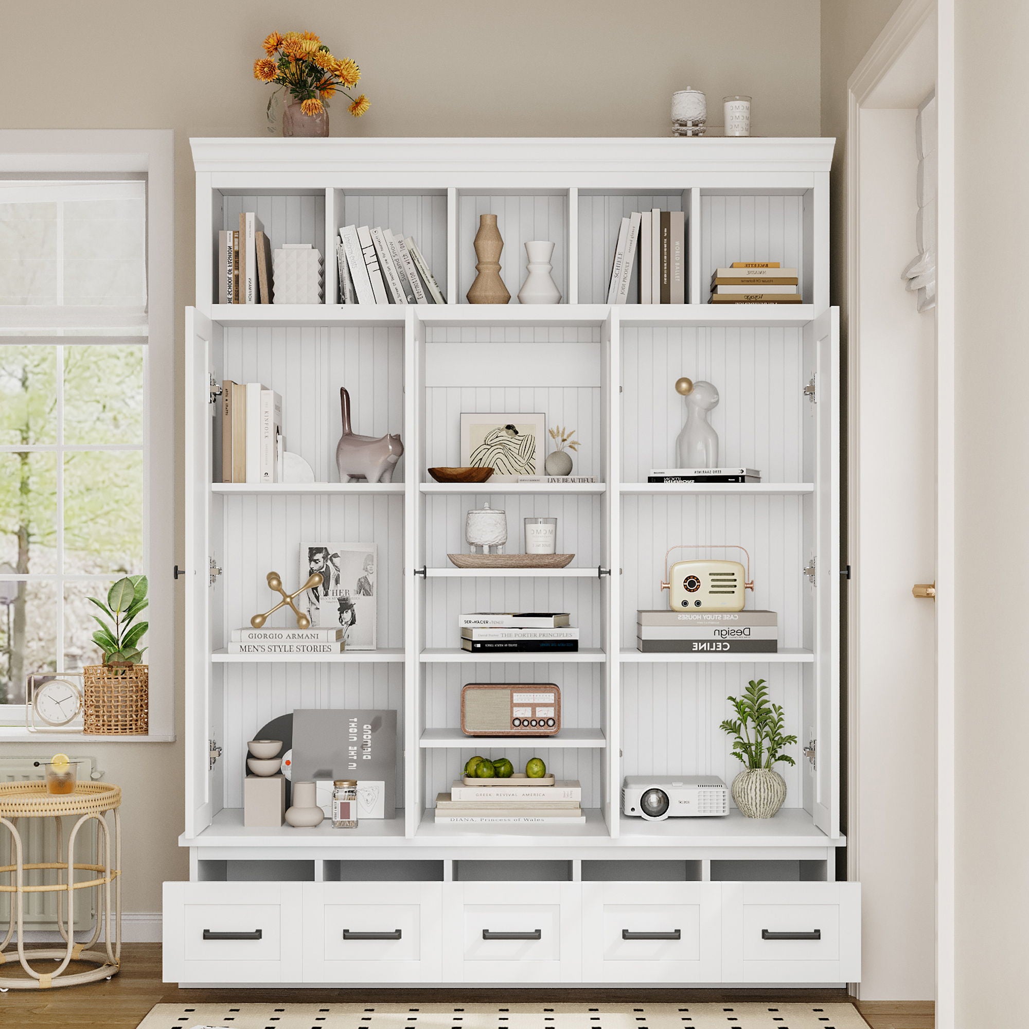 Hall Tree With Bench And 5 Storage Cubbies