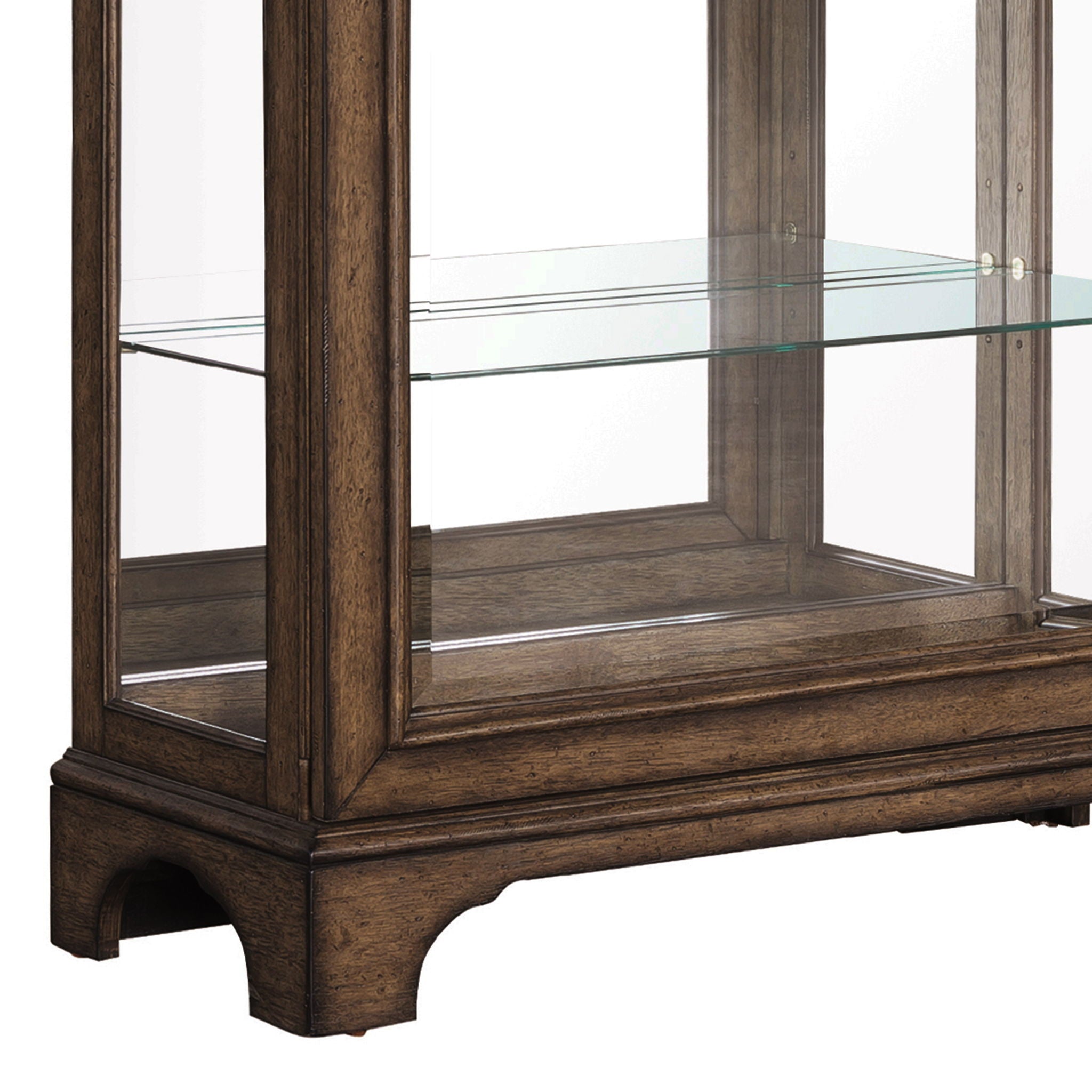 Traditional Sliding Door Curio With Glass Shelves And LED Light - Dark Brown