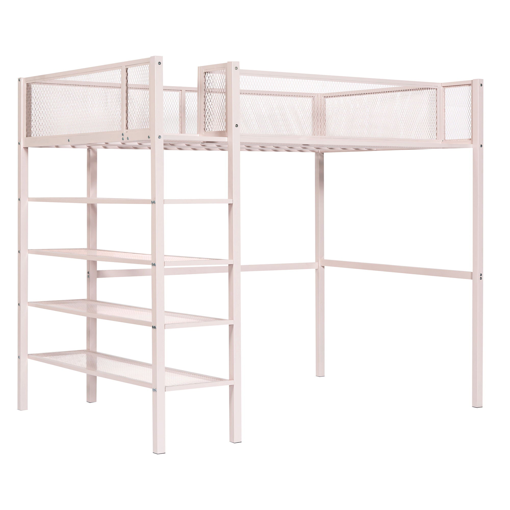 Loft Bed With 4 Tier Shelves And Storage