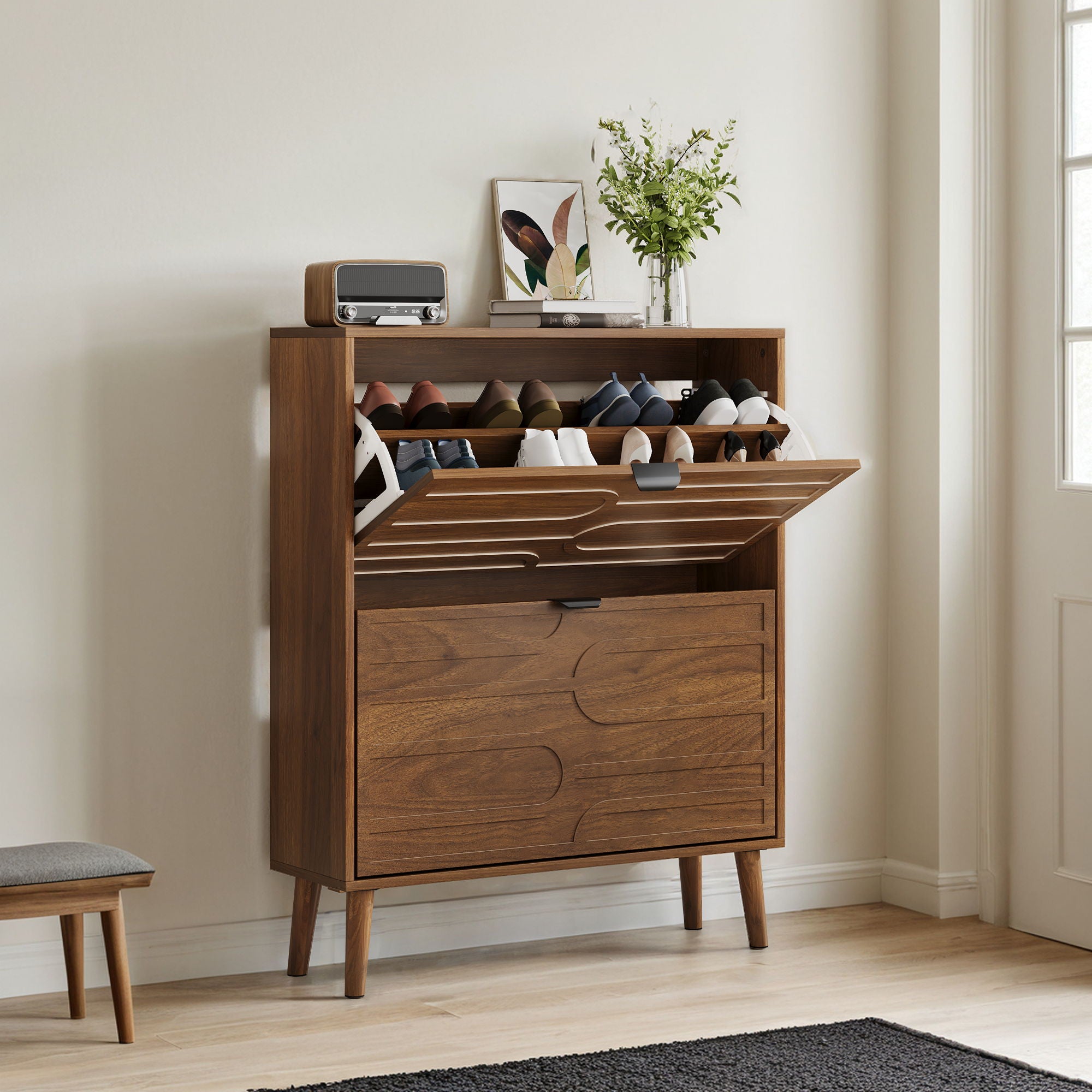 Medieval - Independent Shoe Cabinet With 2 Flip Drawers