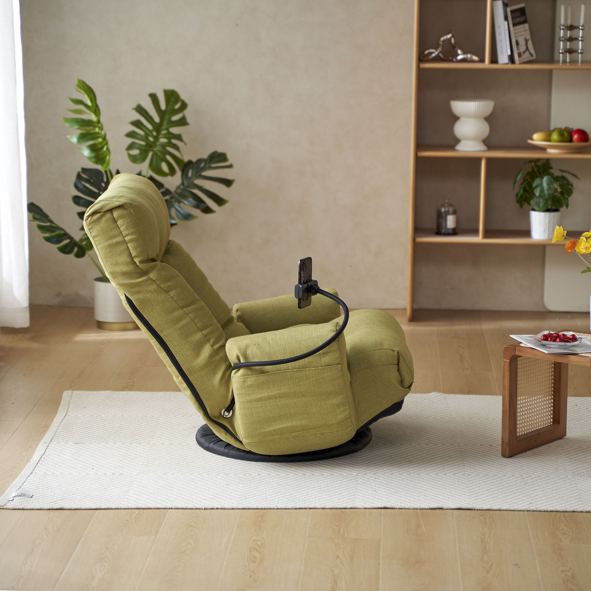 Adjustable Swivel Lounge Chair With 360 Degree Rotating Seat And Headrest Support