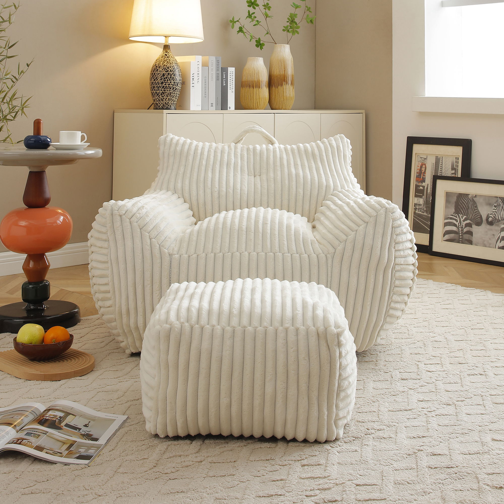 Giant Bean Bag Chair With Armrests And Footstool