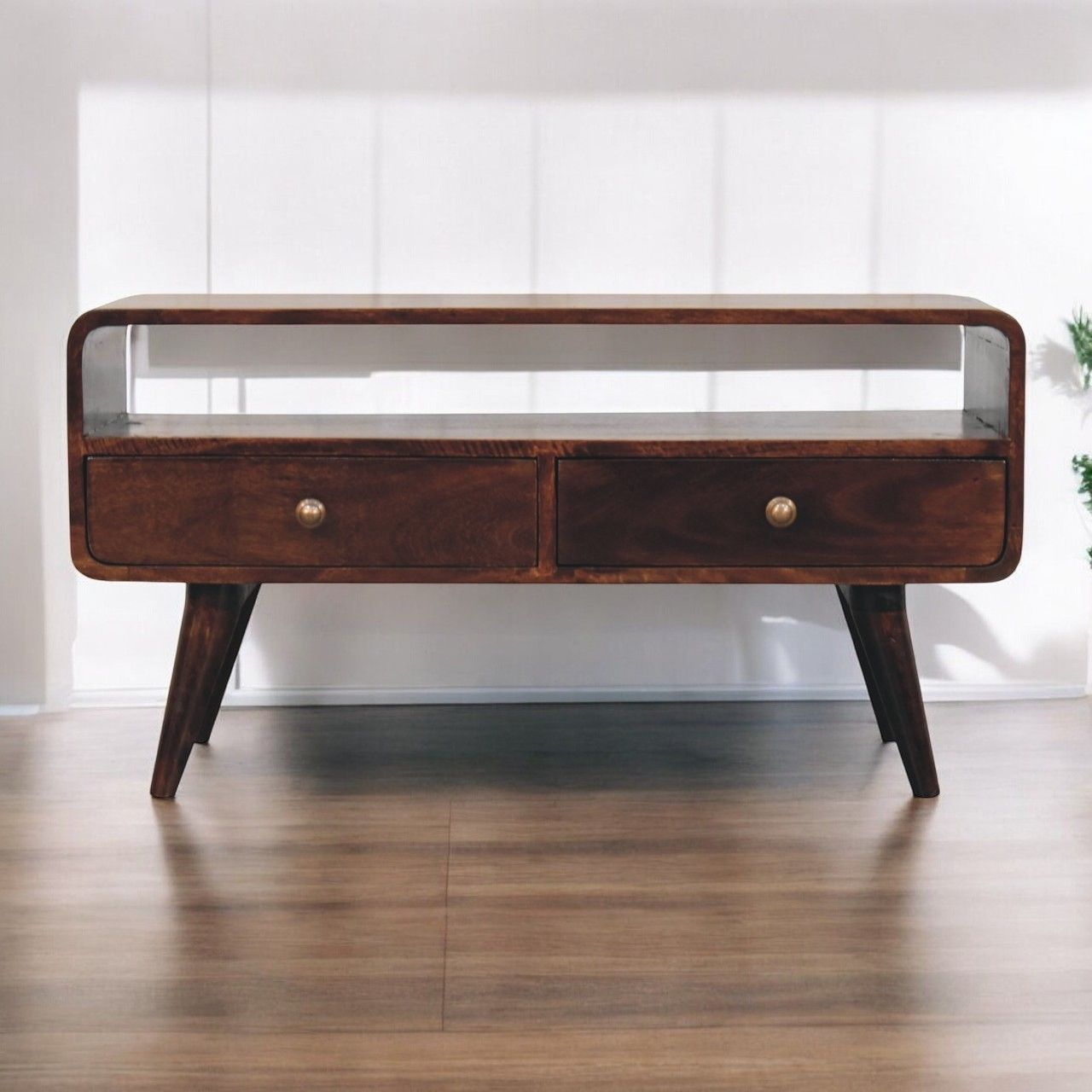 Solid Wood Curved Media Unit