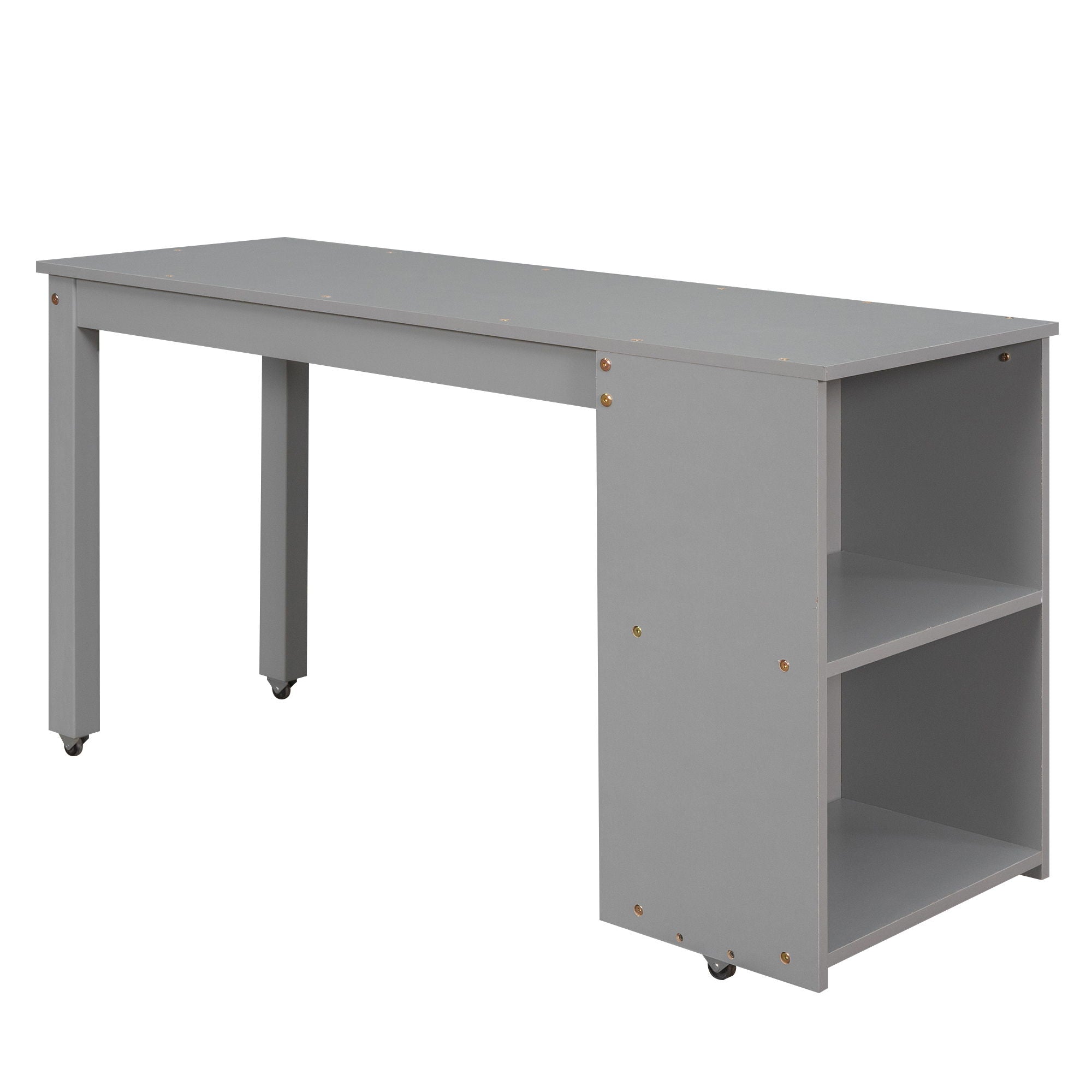 Loft Low Study Bed With Cabinet, Shelves And Rolling Portable Desk, Multiple Functions