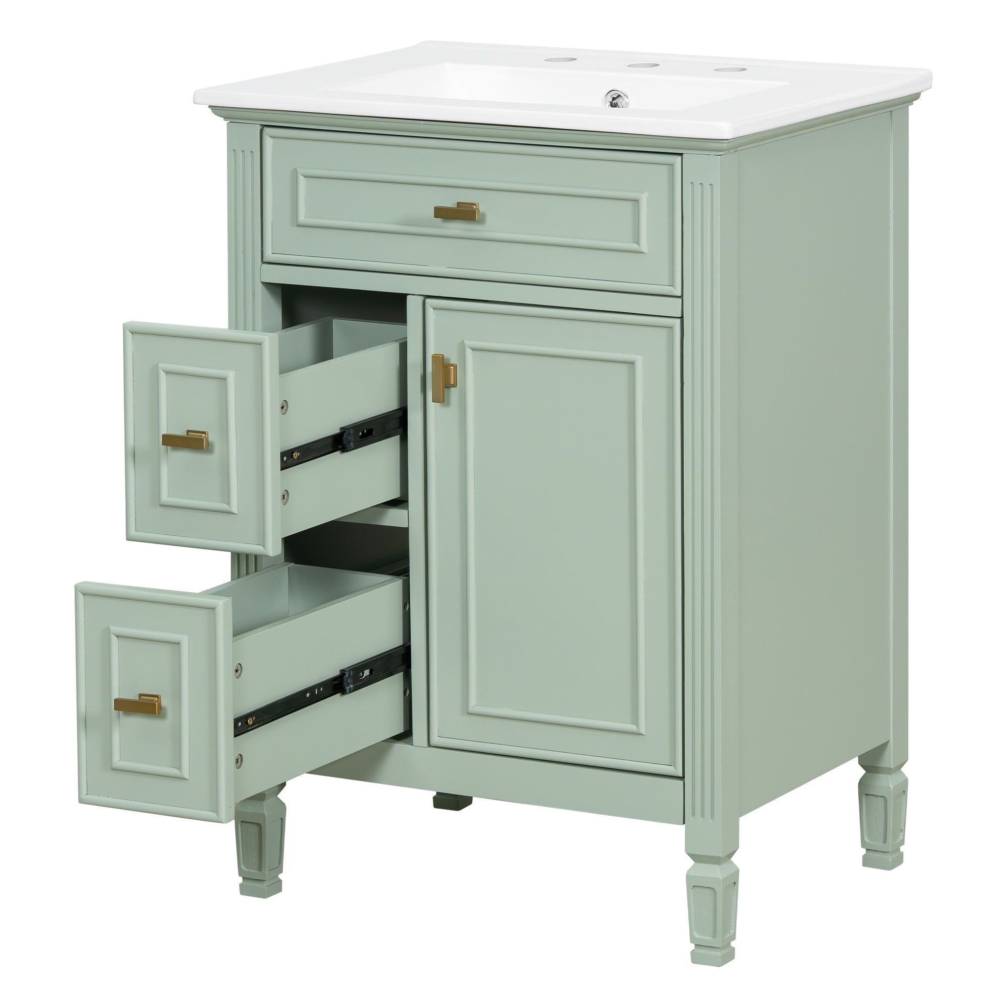 Bathroom Vanity With Sink, Flip Drawer, 2 Drawers, Adjustable Shelf