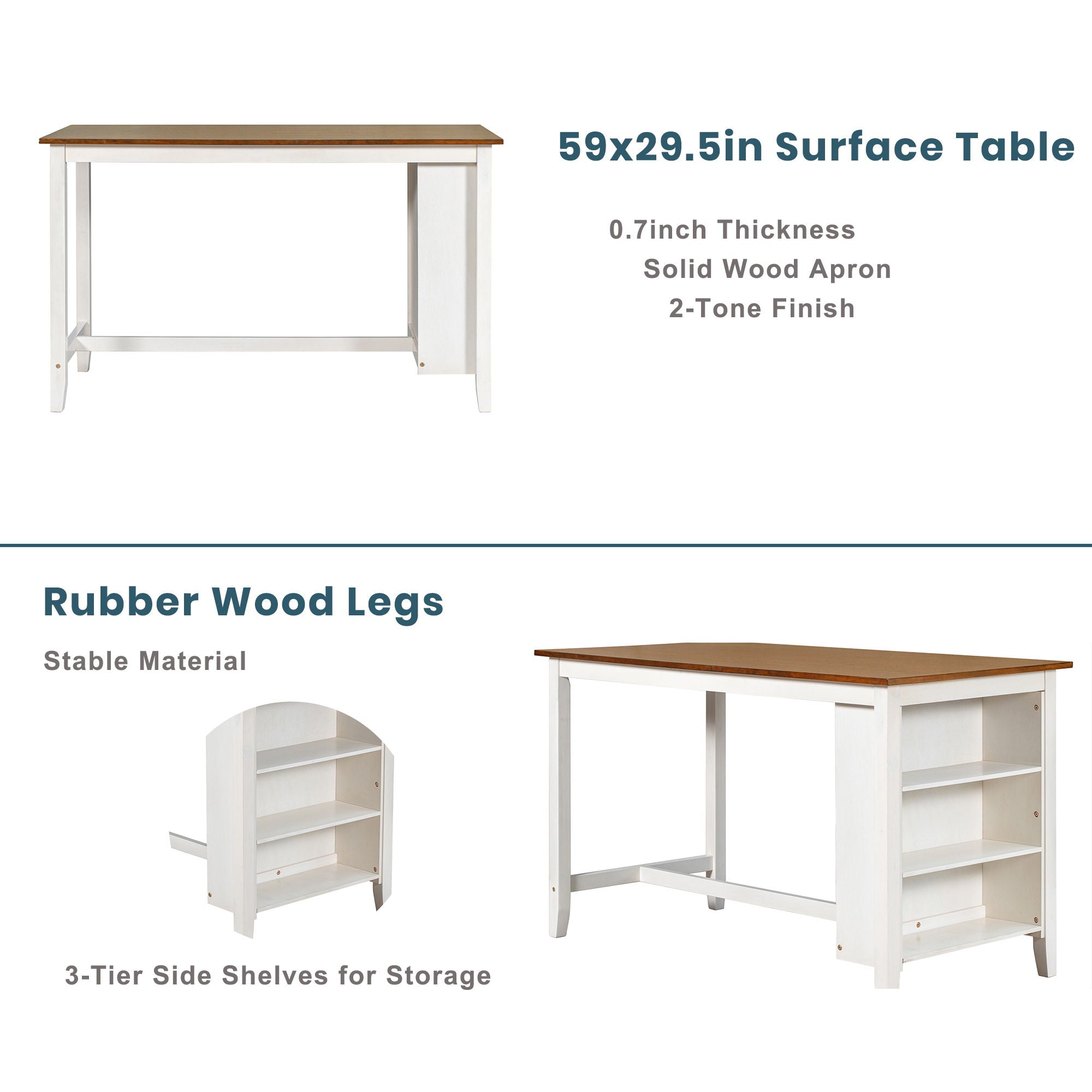 5 Pieces Counter Height Rustic Farmhouse Dining Room Wooden Bar Table Set With 2 Stools And 2 Chairs